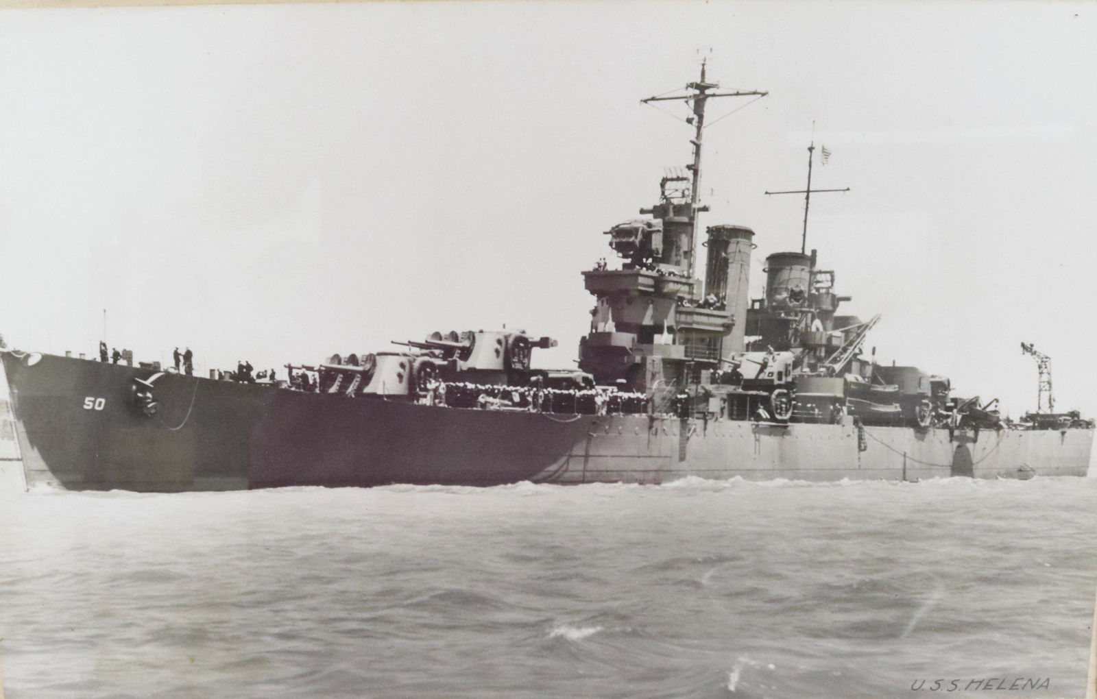 VINTAGE BATTLESHIP PHOTOGRAPH: DEPICTS USS HELENA. FRAMED UNDER GLASS 15" X 20.5"