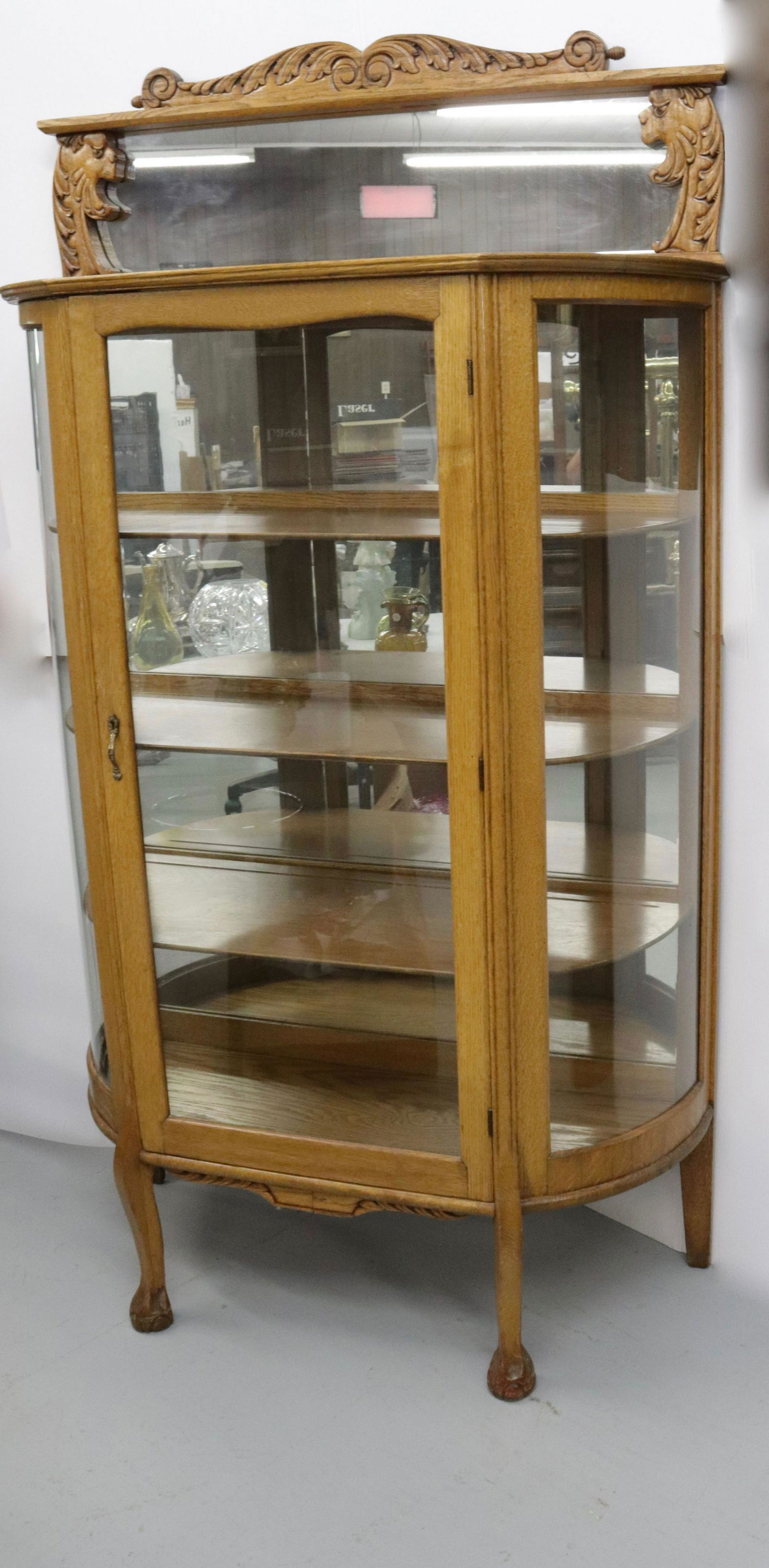 OAK BOW-FRONT CHINA CLOSET (1 of 2)