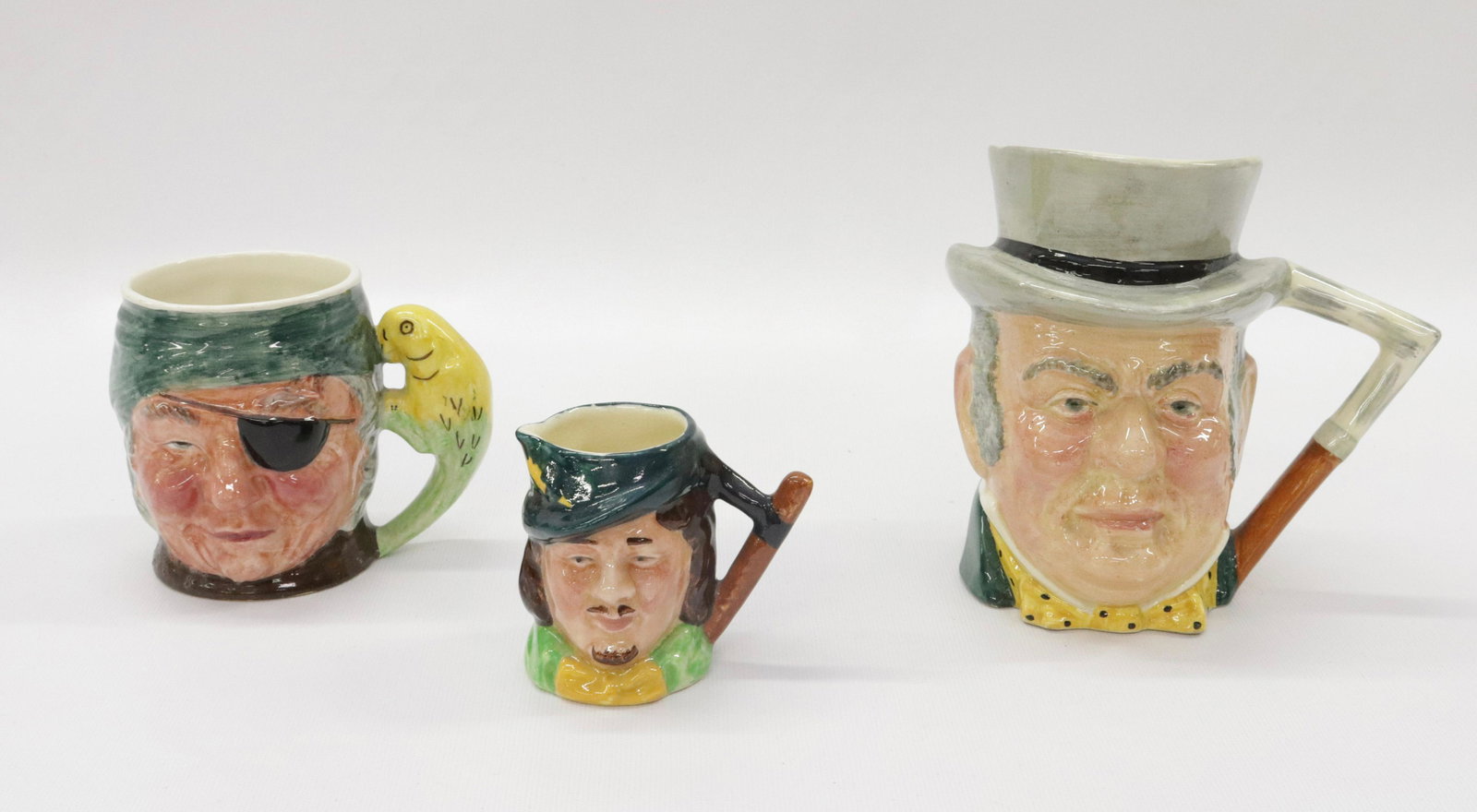 GROUP LOT OF SANDLAND WARE CHARACTER MUGS: (3) ALL STAMPED ON BOTTOM. ONE MRKD. MR. JOHN BULL TALLEST IS 5.25" H