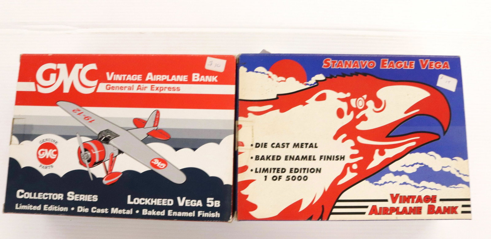 PAIR OF TOY AIRPLANE BANKS: STANAVO EAGLE VEGA AND GENERAL AIR EXPRESS