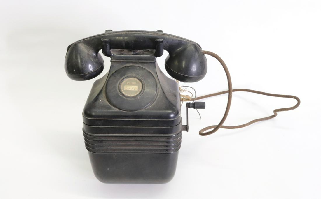 LEICH ELECTRIC BEEHIVE CRANK WALL TELEPHONE: APPEARS TO BE BLACK BAKELITE CASE 10.5" H