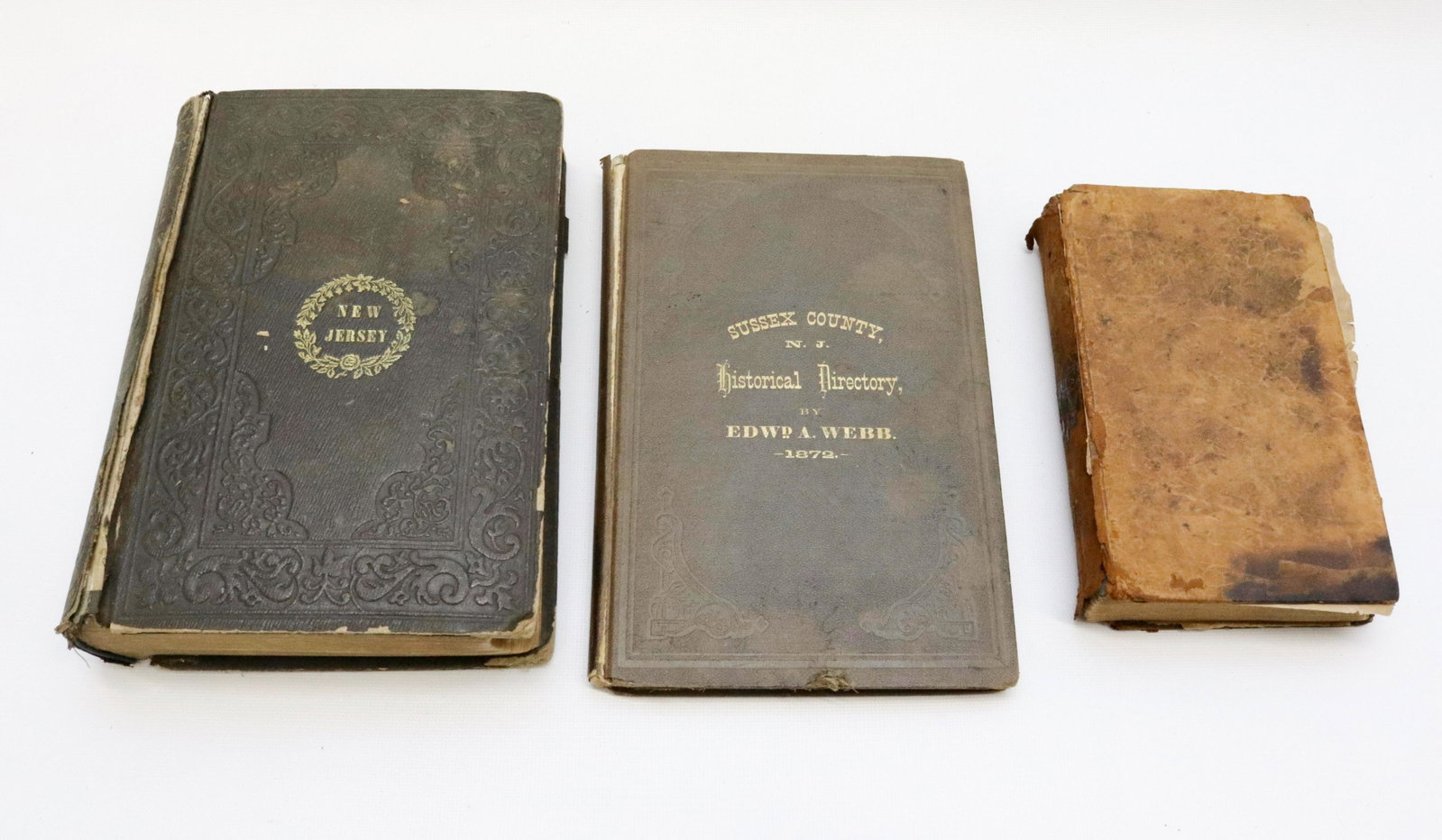 GROUP LOT OF HISTORICAL BOOKS: (3) INCLUDING: THE LIFE OF GEORGE WASHINGTON, 1844, NEW JERSEY HISTORICAL COLLECTIONS, 1854 AND SUSSEX COUNTY, NJ DIRECTORY, 1872