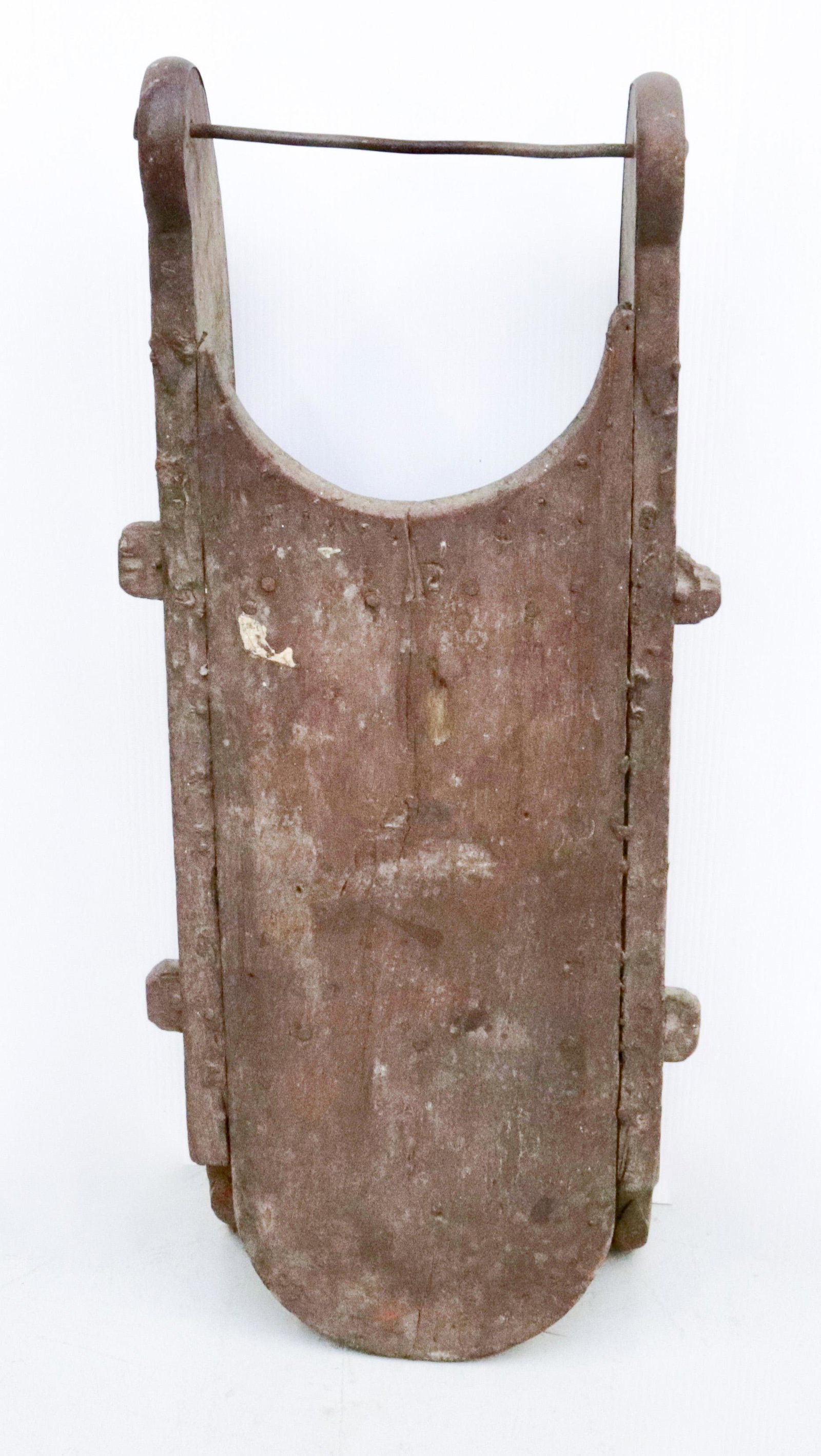 PAINTED WOODEN SLED: EARLY SLED WITH MORTISED CONSTRUCTION AND IRON RUNNERS 34" X 12"