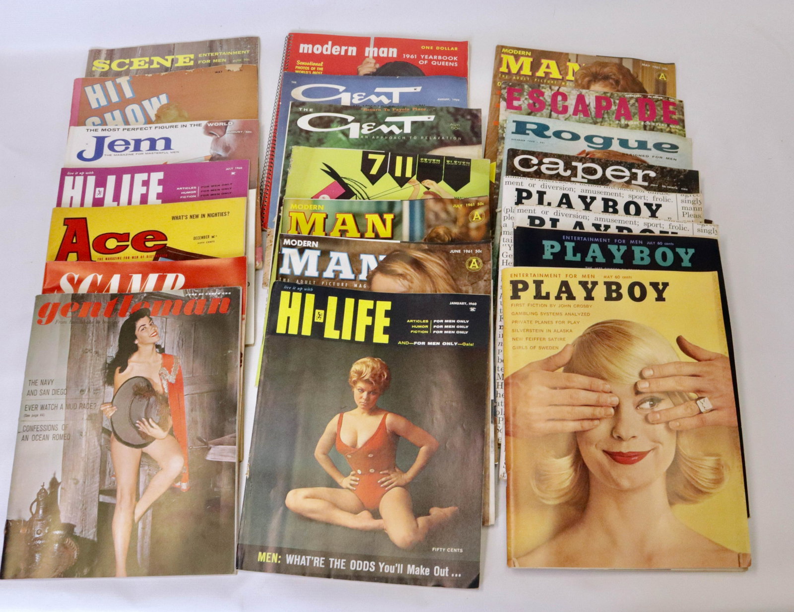 GROUP LOT OF VINTAGE EROTICA: (24) 1960S MENS MAGAZINES INCLUDING: PLAYBOY, CAPER, ESCAPE, MODERN MAN AND MORE