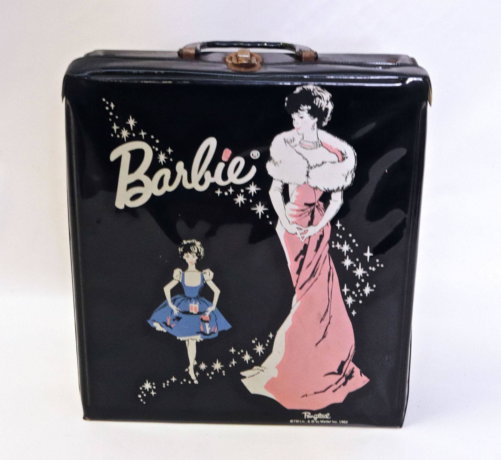 VINTAGE BARBIE PONYTAIL CASE WITH DOLL AND ACCESSORIES: MATTEL 1962 CASE. MIDGE DOLL WITH OUTFITS
