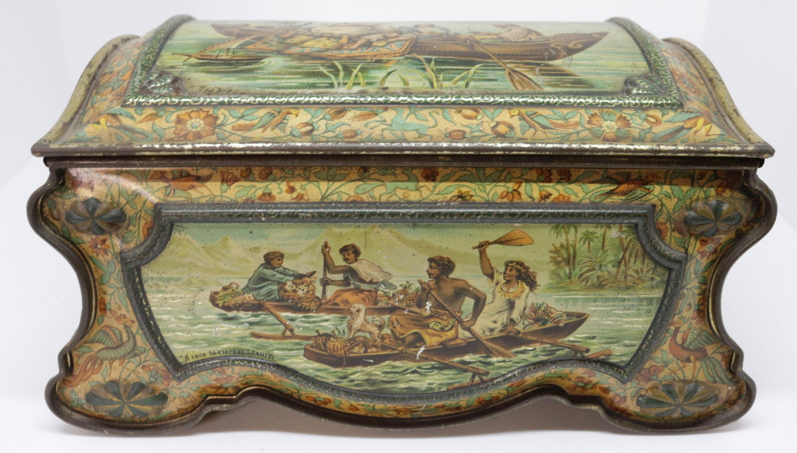 HUNTLEY & PALMERS BISCUIT TIN: CIRCA 1890'S - ARABIAN SCENE - TIN LITHOGRAPH 4 1/4" X 8 1/4" X 5 1/4"