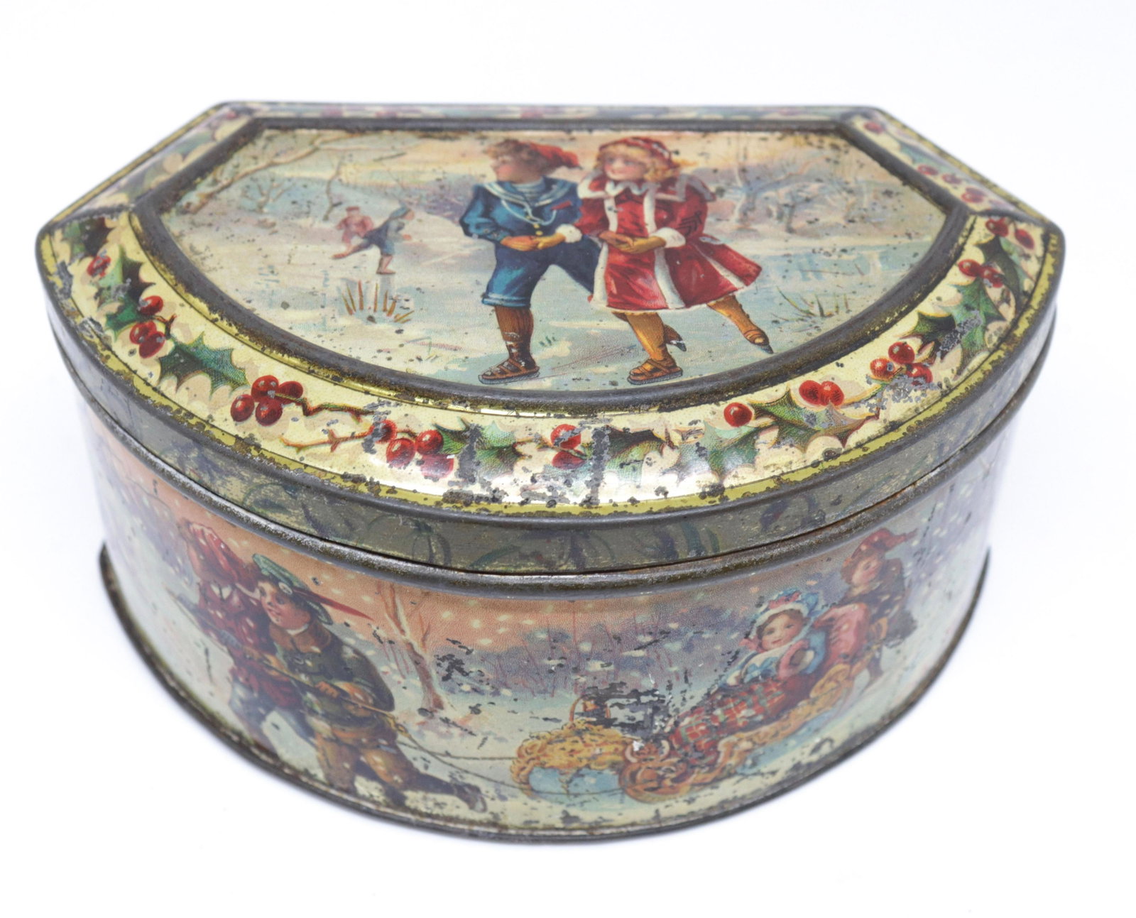 MCCALL & STEPHEN, GLASGOW TIN: CIRCA 1890 - CHRISTMAS TIN - TIN LITHOGRAPH 2 1/2" X 5 1/2"