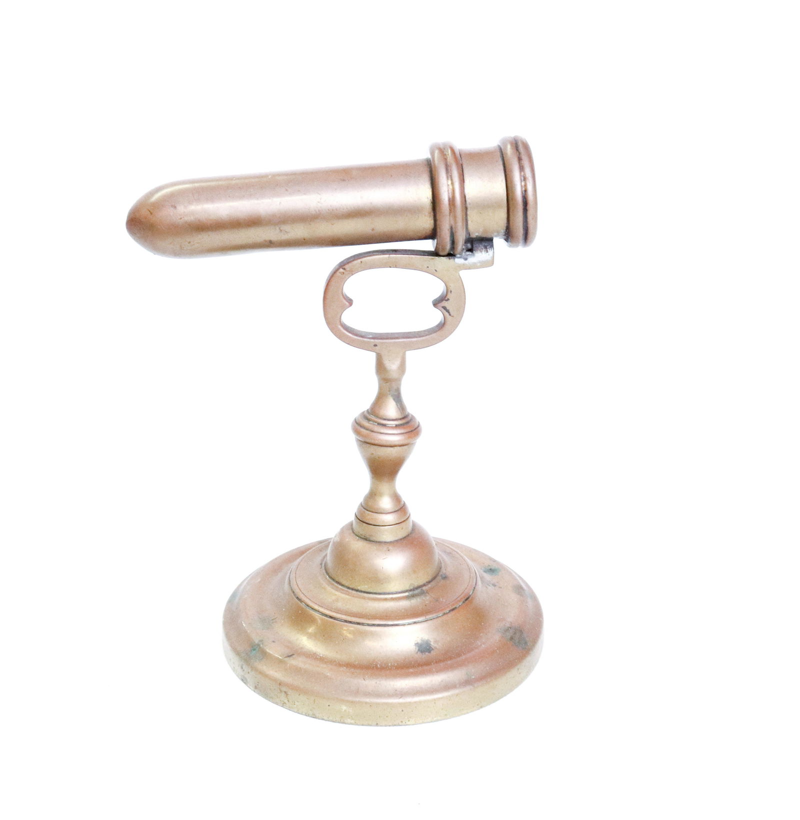 SINGLE GOFFERING IRON: BRASS GOFFERING IRON - KEY DESIGN POST AND ROUND BASE Size 5 1/2"