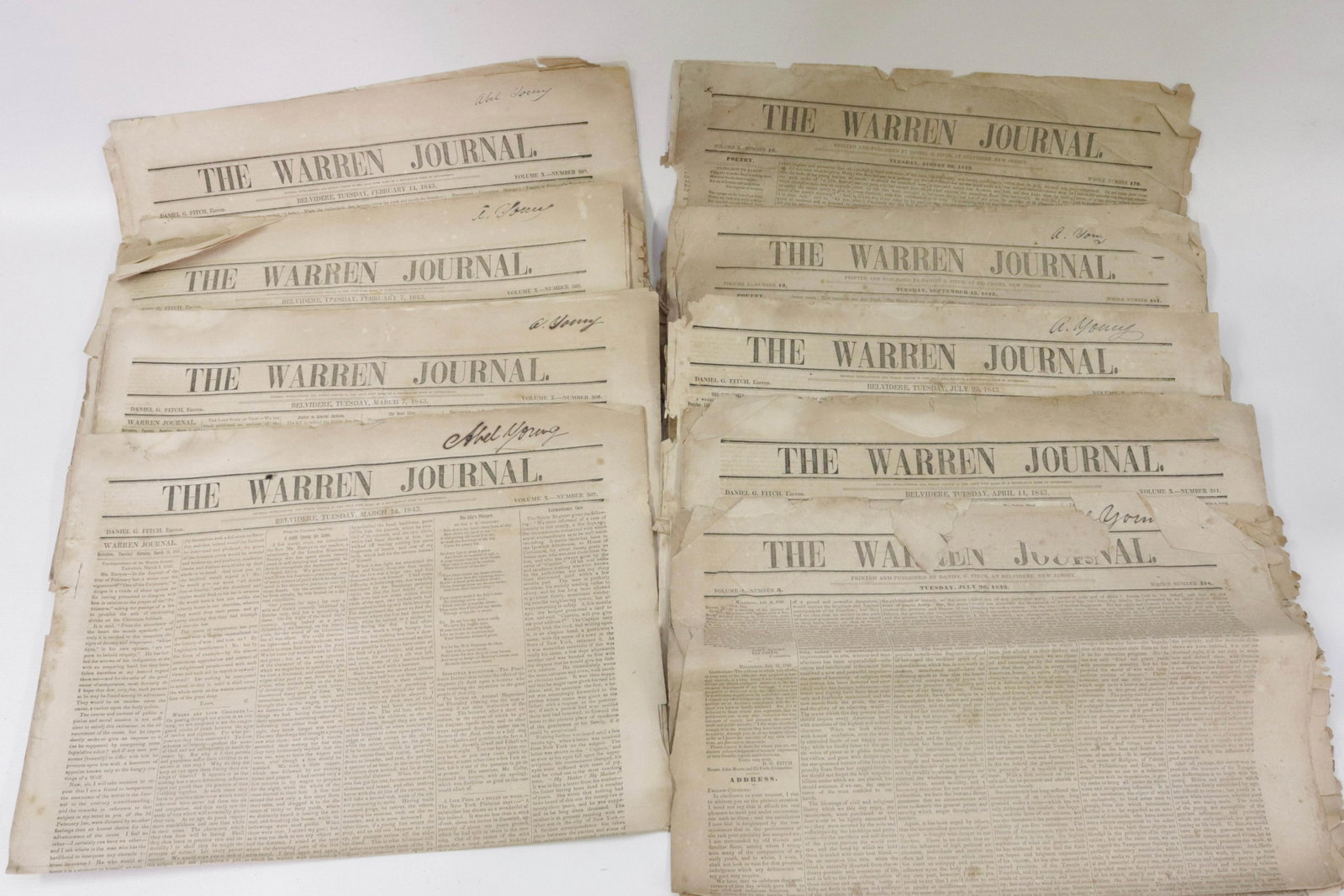 GROUP LOT OF WARREN JOURNAL NEWSPAPERS: (12) 1840S NEWSPAPERS. BELVIDERE, NEW JERSEY