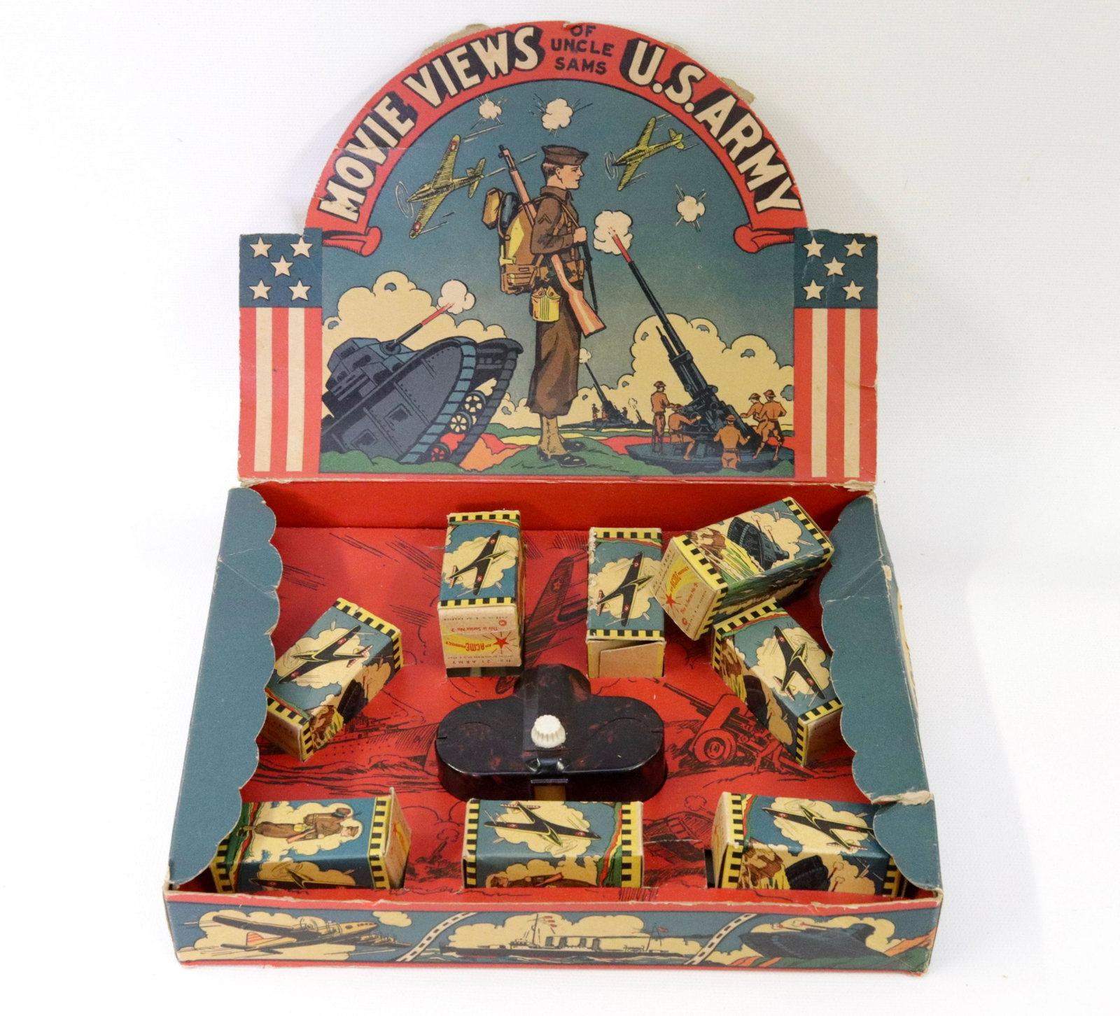 MOVIE VIEWS OF UNCLE SAMS U.S. ARMY: ACME PRODUCTS. ORIGINAL BOX WITH FILMS AND VIEWER