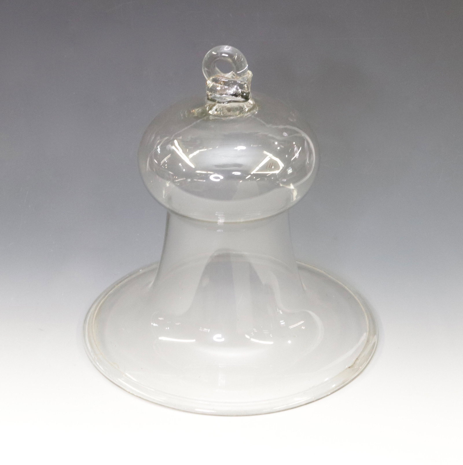 GLASS BELL-SHAPED CLOCHE: APPLIED RING ON TOP Dimensions 9.5" X 9.5"