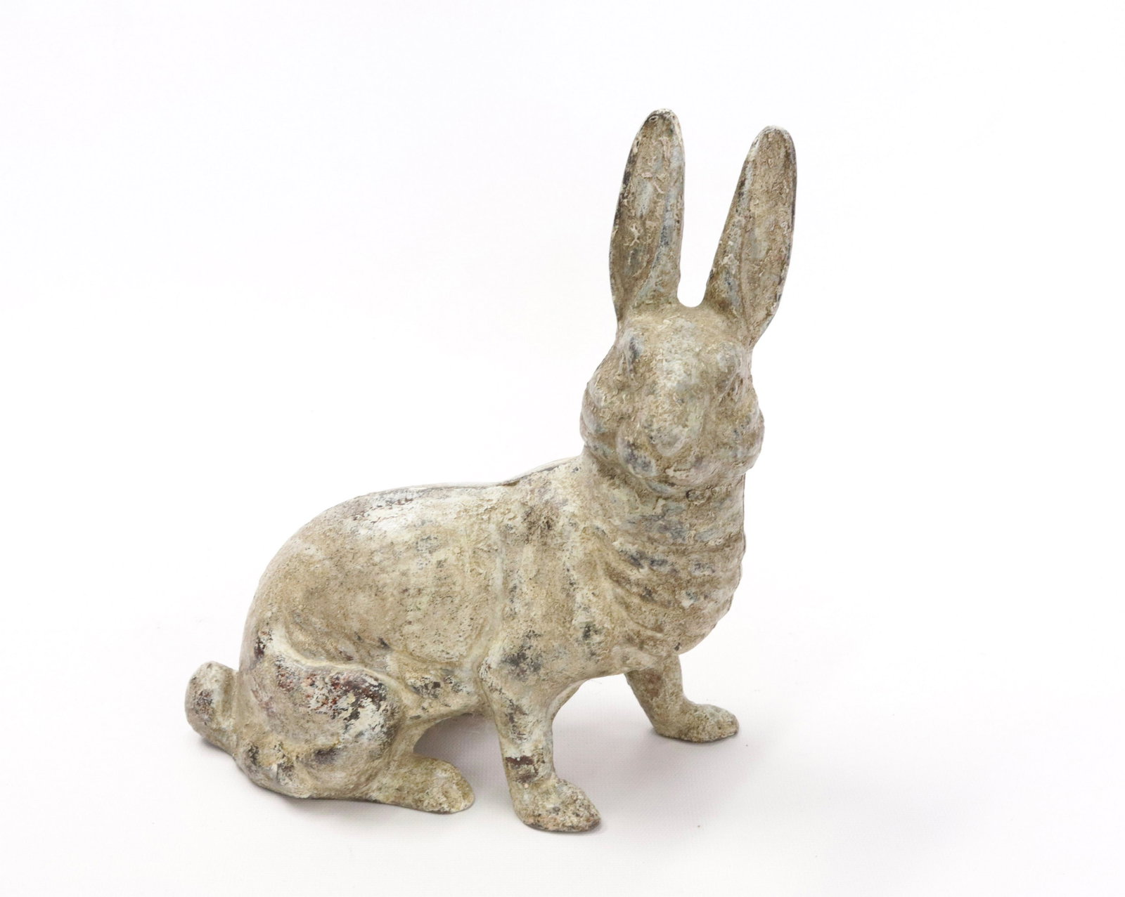 CAST IRON RABBIT DOORSTOP: HOLLOW BODY DESIGN WITH WHITE PAINTED BODY 9" H X 8"