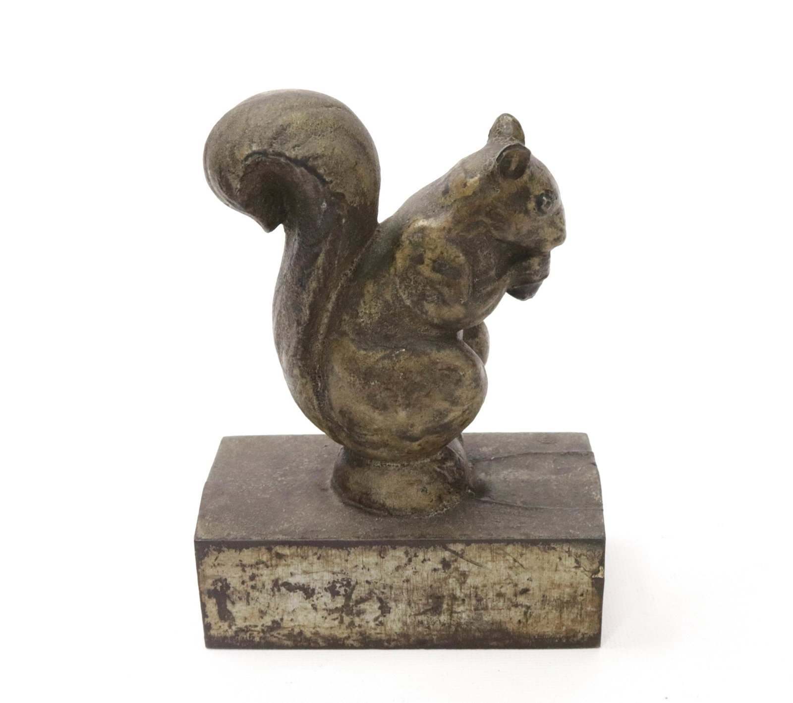19TH CENTURY CAST IRON SQUIRREL DOORSTOP: IN ORIGINAL GREY PAINT - GOOD FORM 6 1/4" H
