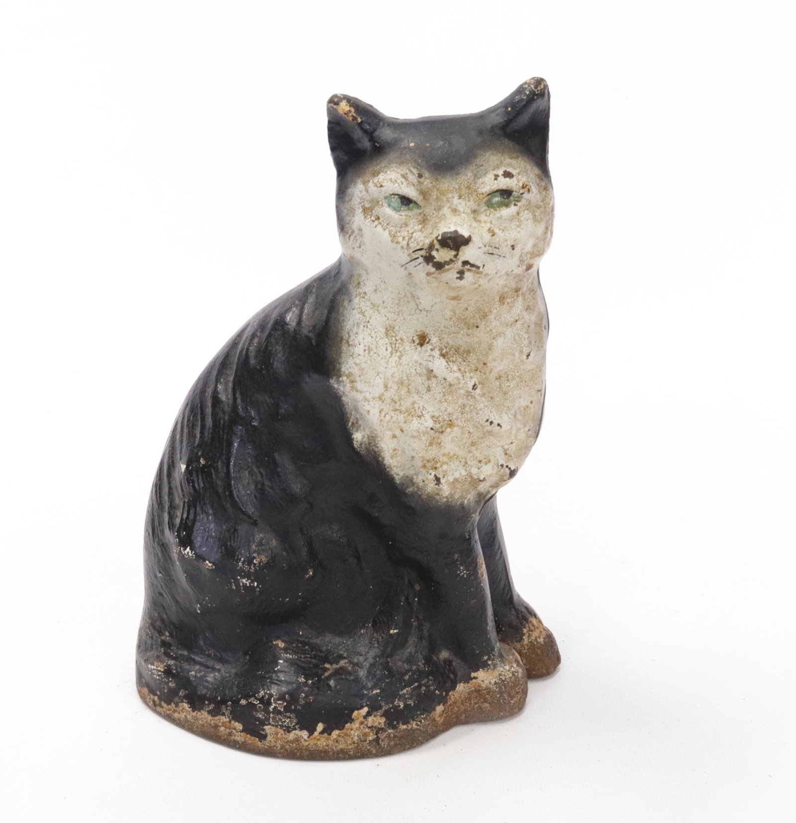 CAST IRON CAT DOORSTOP: HOLLOW BODY DESIGN - ORIGINAL PAINT - SITTING FORM - LATE 19TH EARLY 20TH CENTURY 9" H