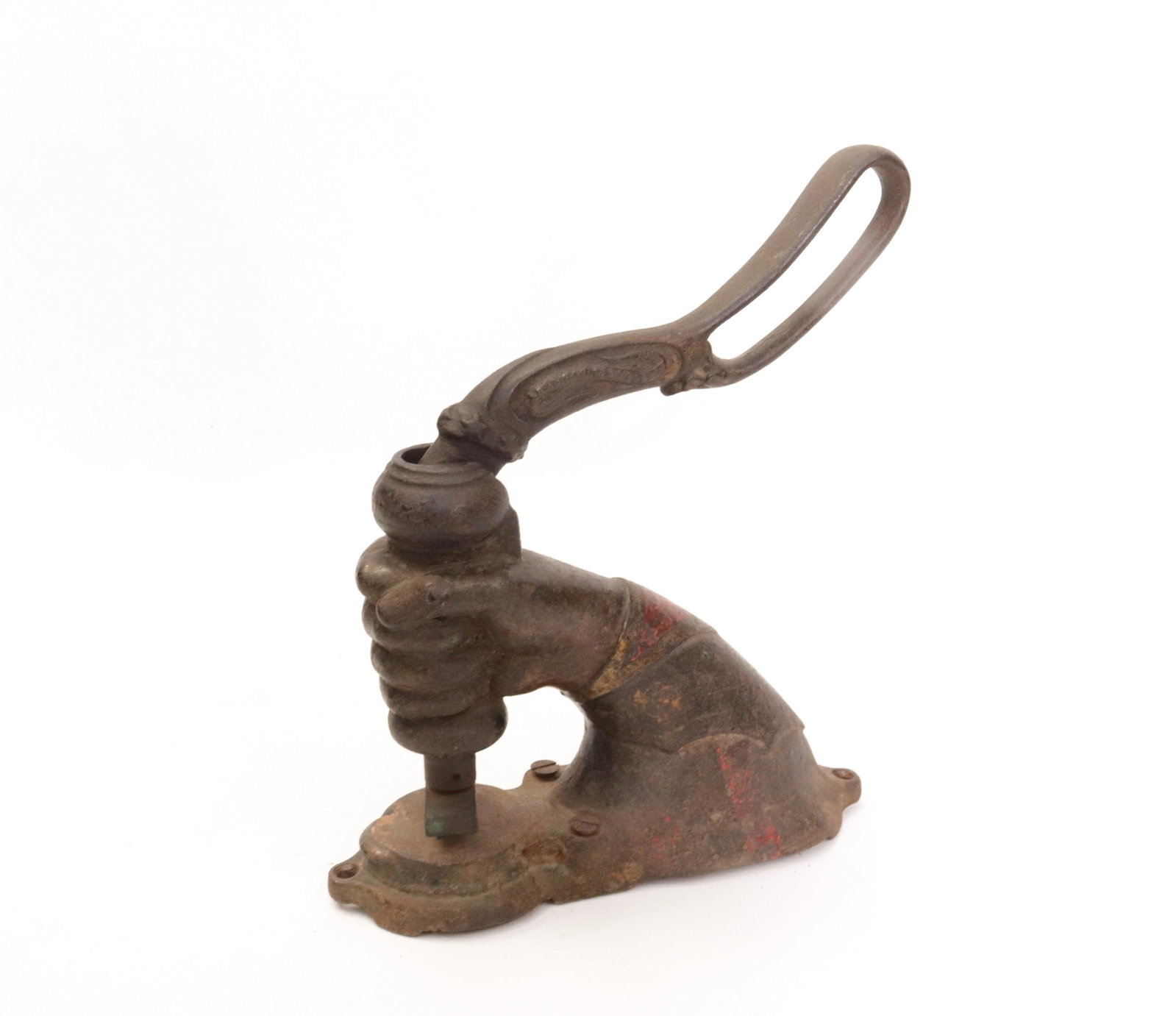CAST IRON HAND SEAL PRESS: PAINTED SURFACE. HAND WITH SLEEVE 8" L