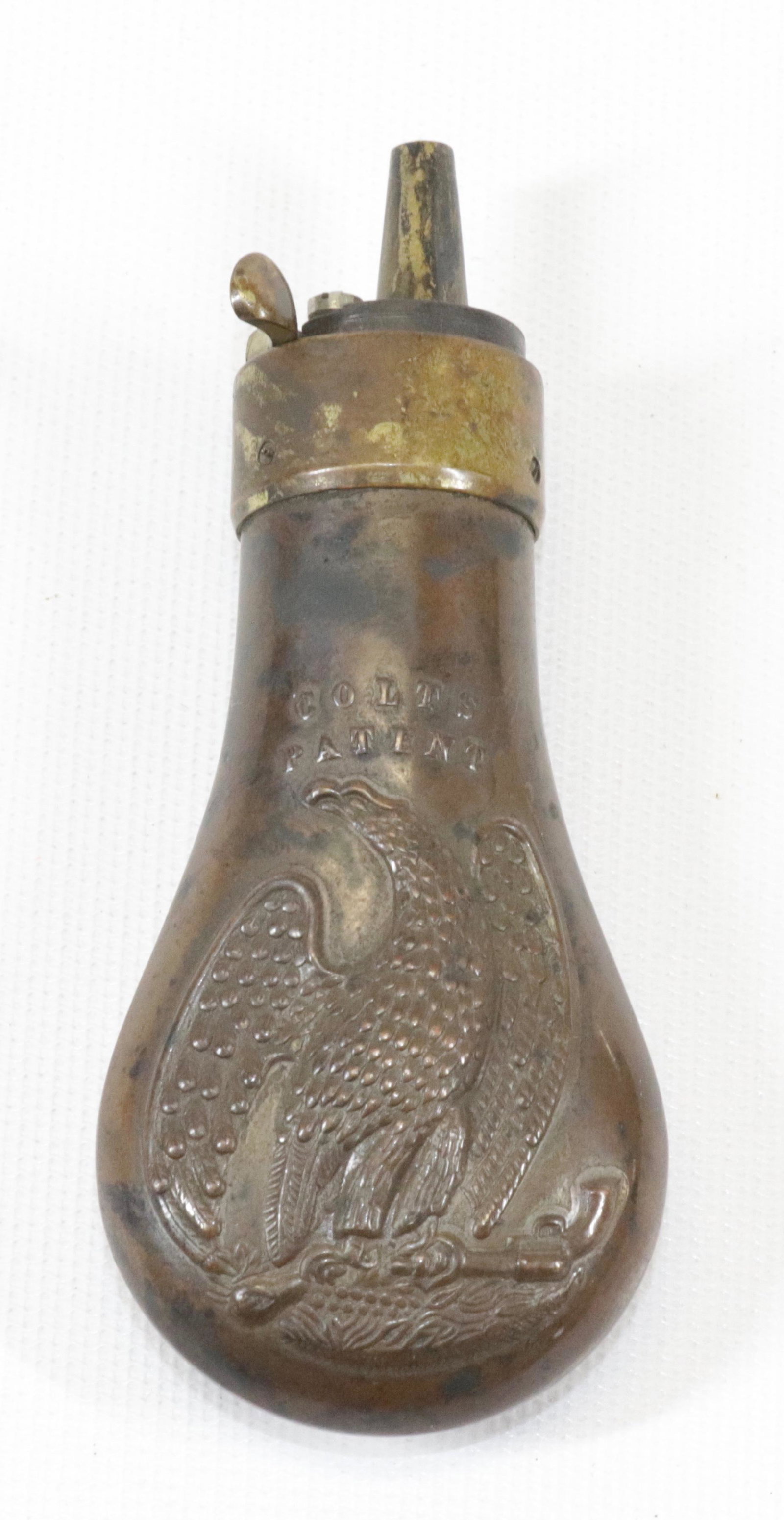 COLTS PATENT POWDER FLASK: IN ORIGINAL CONDITION Size 4 3/8" L X 1 7/8" W