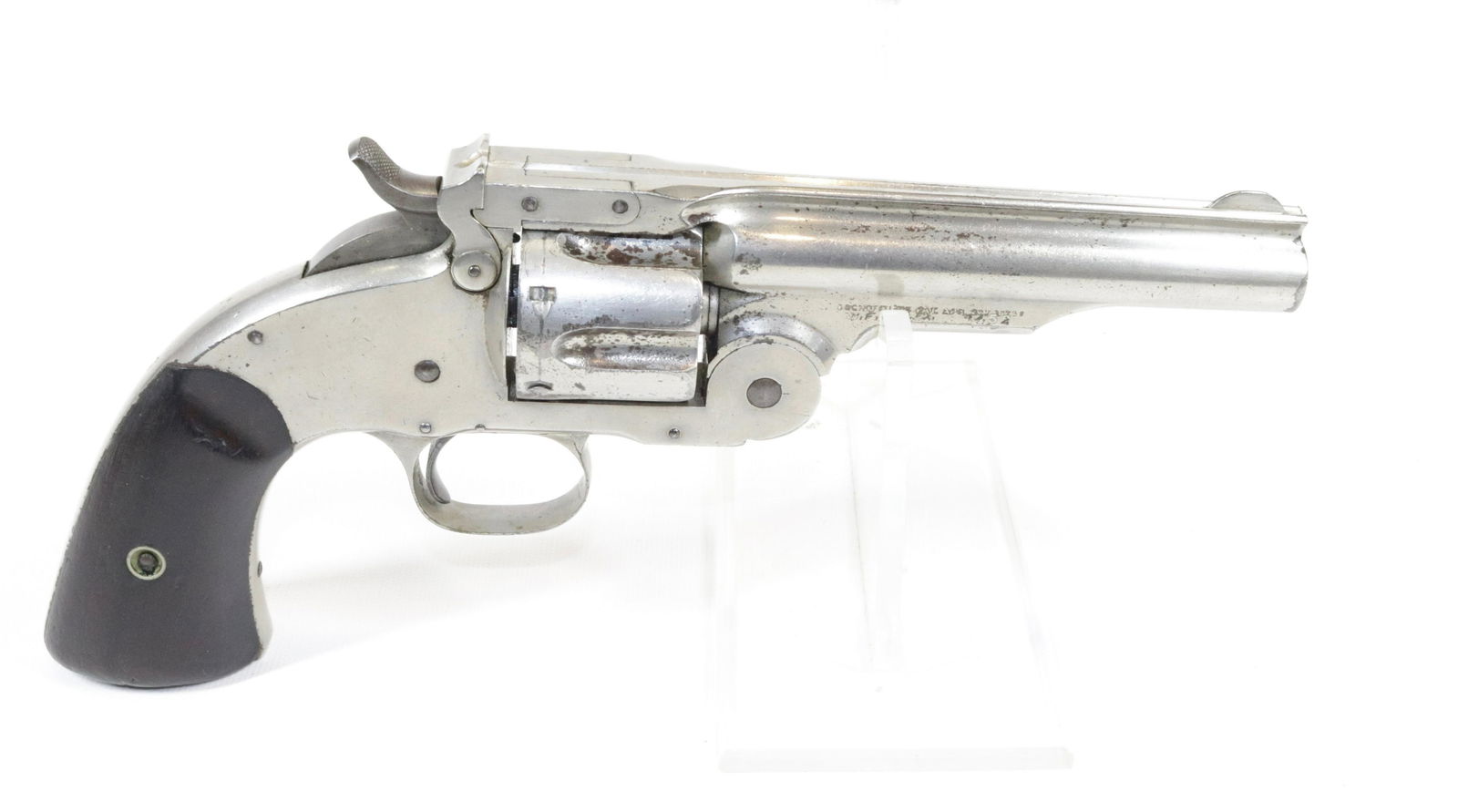 SMITH AND WESSON 1ST MODEL SCHOFIELD REVOLVER: "WELLS FARGO & COMPANY" MARKED - .45 CAL - SERIAL# 24XX - RETAINS AROUND 75% FINISH - U.S. STAMPED ON BOTTOM OF FRAME Size 5" BARREL Buying Requirement BLACK POWDER OR ANTIQUE DOES NOT REQUIRE REGISTR