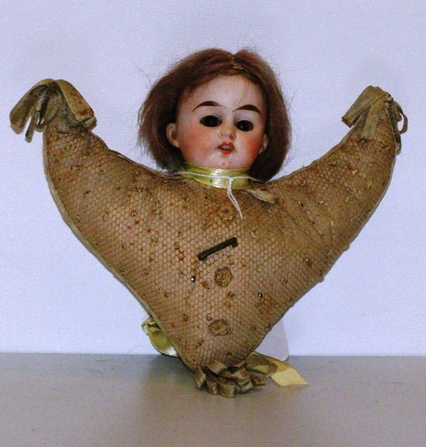 6" BISQUE UNMARKED GERMAN PIN CUSHION DOLL: 6" BISQUE UNMARKED GERMAN PIN CUSHION DOLL