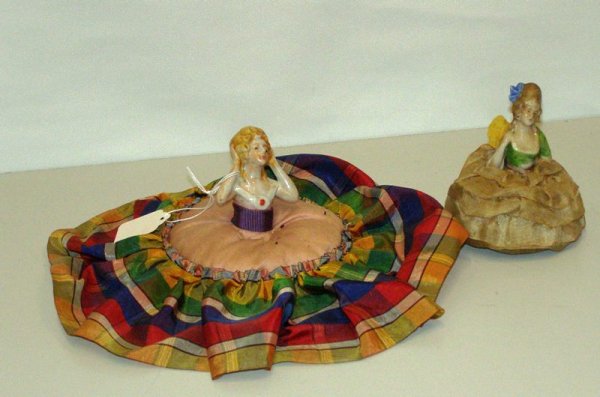 (2) CHINA PIN CUSHIONS: (2) CHINA PIN CUSHIONS