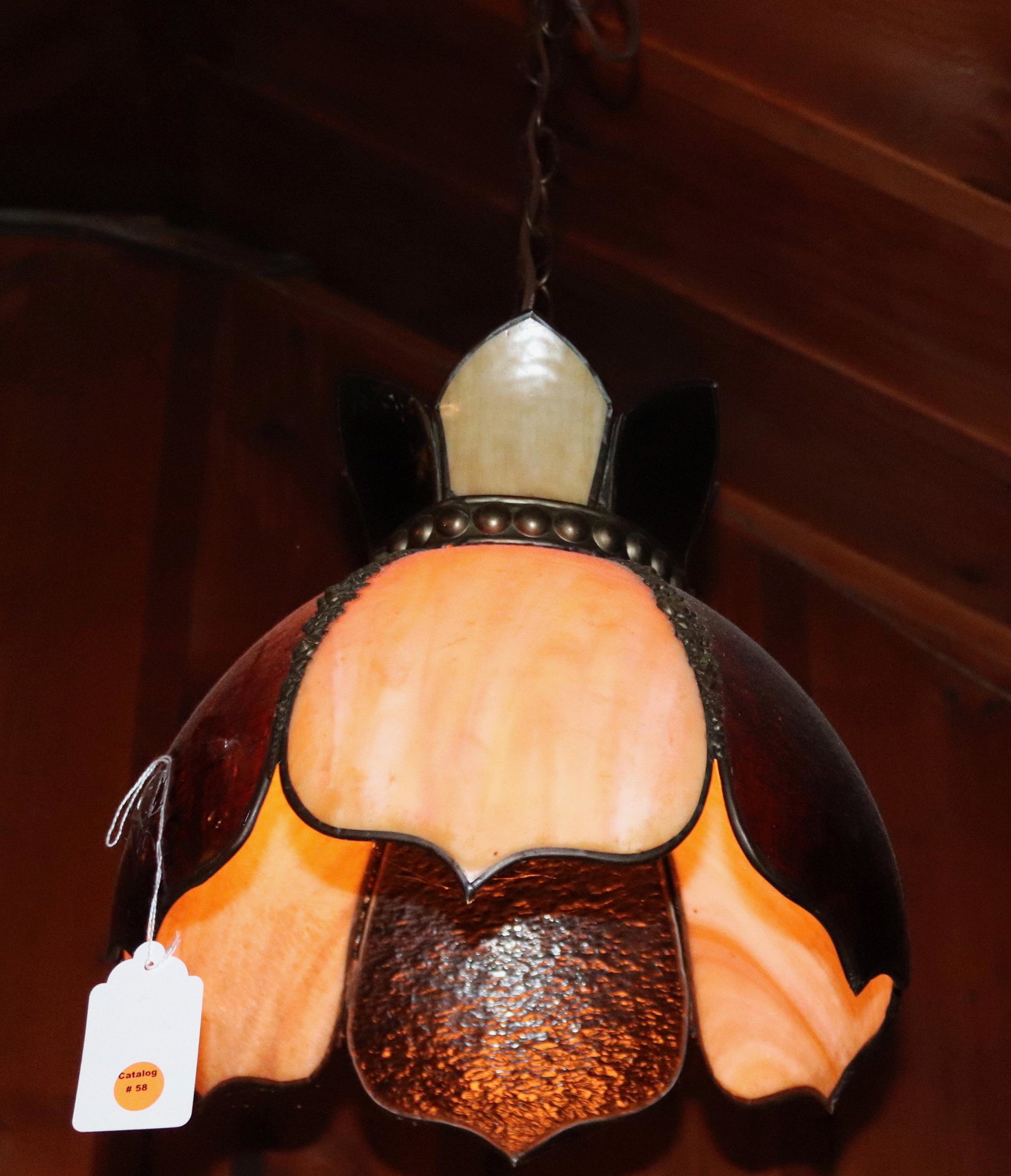 PAIR OF VINTAGE LEADED GLASS SHADES: TWO DOME SHAPED HANGING SHADE LIGHTS FROM DINING ROOM Size 12 1/2" D Disclaimer PLEASE READ BEFORE BIDDING!!! Pick-up will be Tuesday January 5th, 2021 from 9:00am till 5:00pm and Thursday January 7th