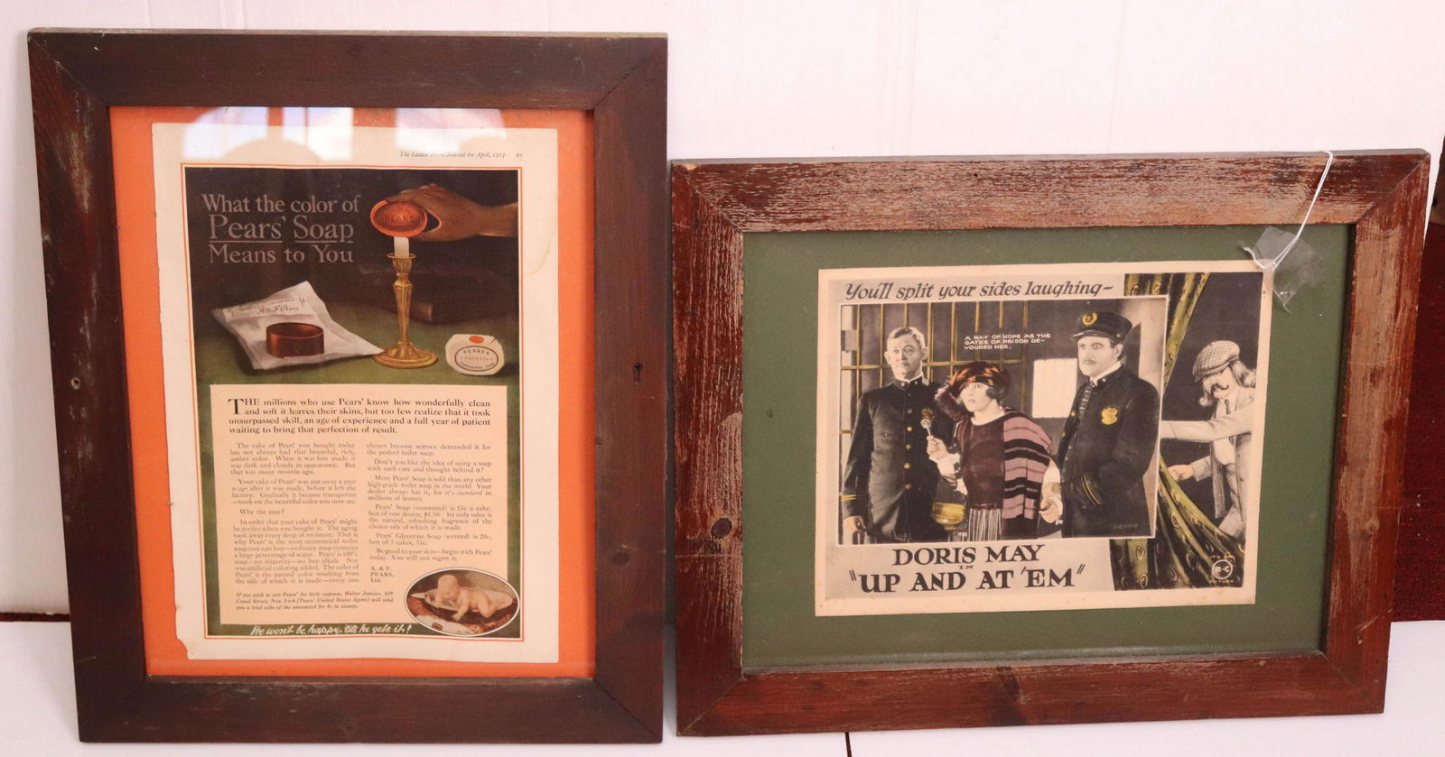 PAIR OF VINTAGE FRAMED ADVERTISERS (1 of 3)