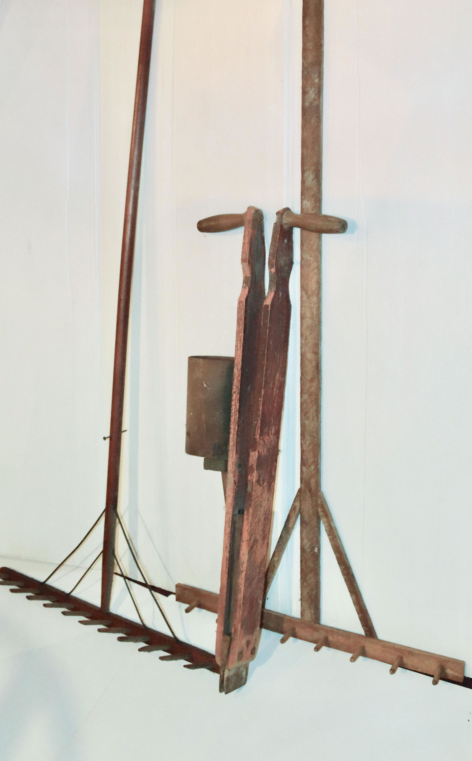 PAIR OF WOODEN RAKES AND SEEDER (1 of 1)