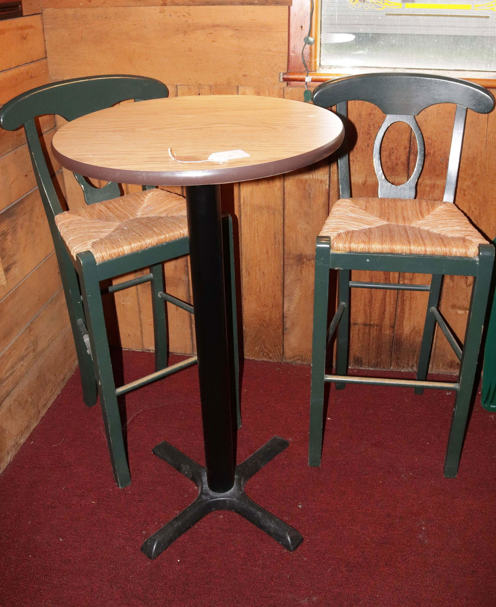 PAIR OF HIGH TOP BAR TABLES WITH STOOLS (1 of 2)