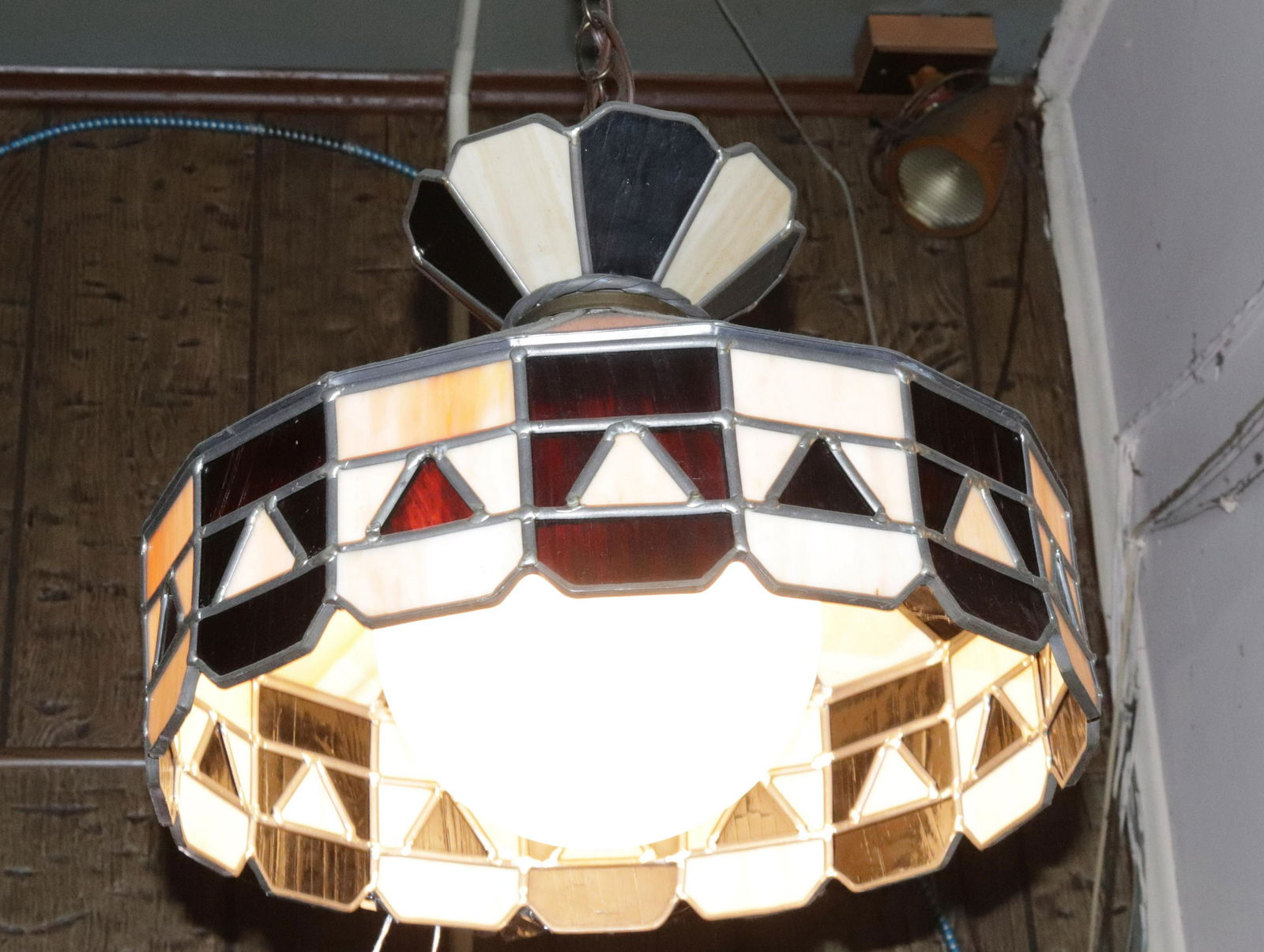 VINTAGE GLASS SHADE: HANGING GLASS LIGHT Size 16" D Disclaimer PLEASE READ BEFORE BIDDING!!! Pick-up will be Tuesday January 5th, 2021 from 9:00am till 5:00pm and Thursday January 7th, 2021 from 9:00am till 5:00pm. Buyers