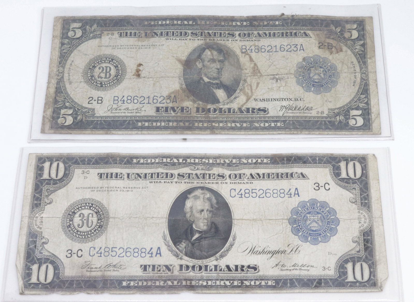 FEDERAL RESERVE NOTES: US 1914 $5 AND $10