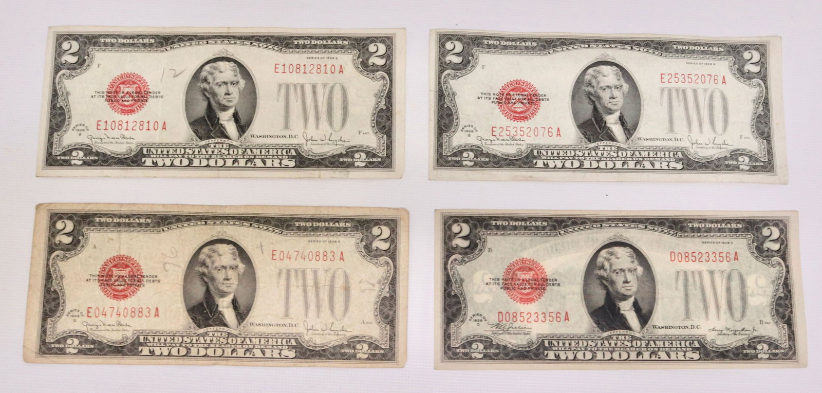 (4) 2 DOLLAR BILLS: SERIES OF 1928