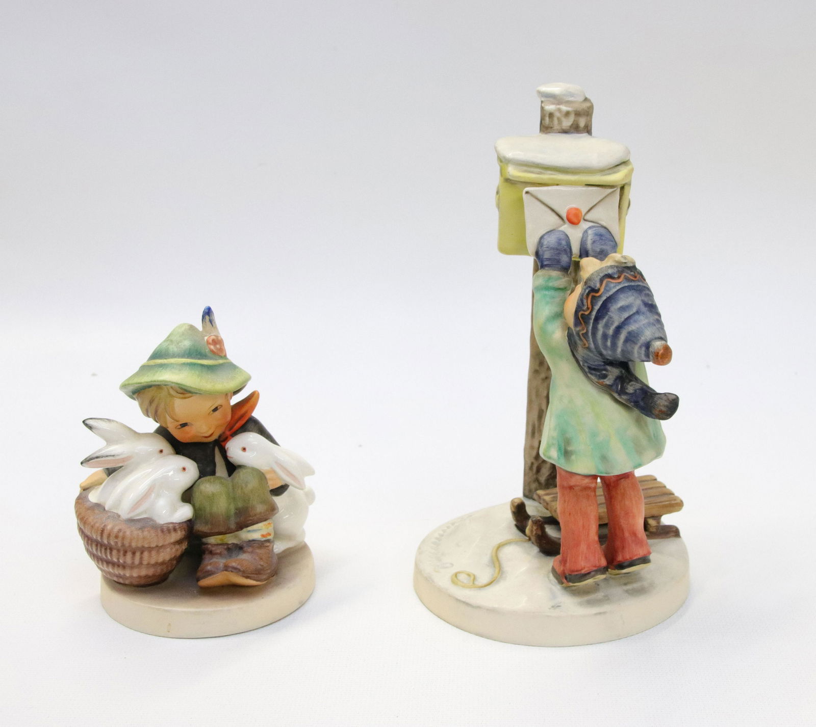 PAIR OF GOEBEL HUMMEL PORCELAIN FIGURES: LETTER TO SANTA #340, W. GERMANY AND PLAYMATES #53, W. GERMANY Size 4 1/4" TO 7" H
