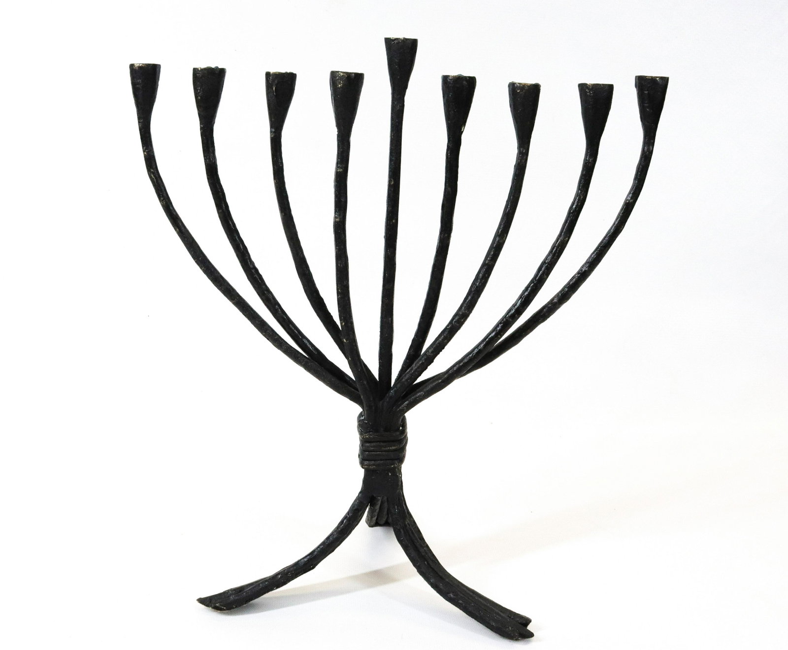 PAINTED BRASS MENORAH: BLACK PAINTED SURFACE. HANDMADE Dimensions 13 1/4" X 12"