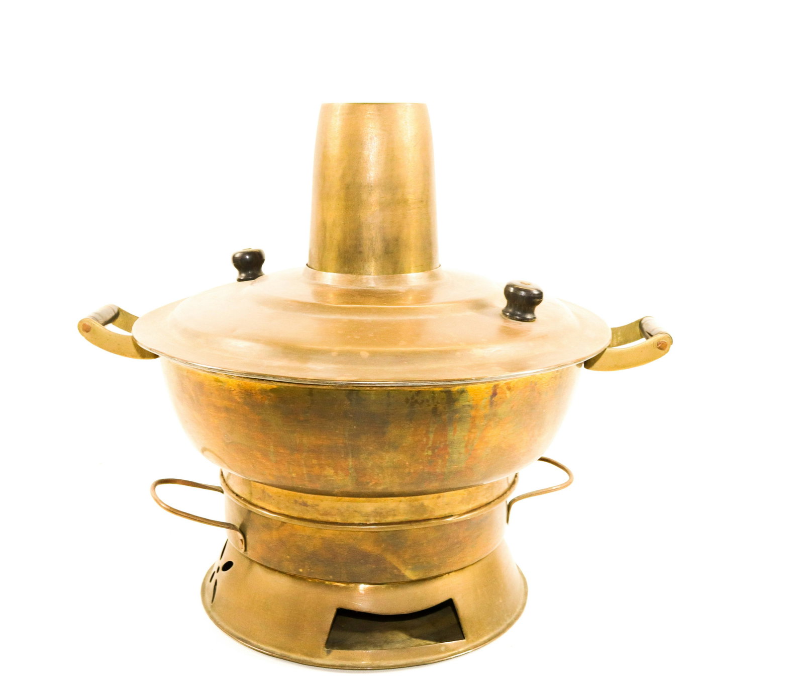BRASS MONGOLIAN COOKER: THREE PIECE WITH COOKBOOK Dimensions 12 1/2" X 11"