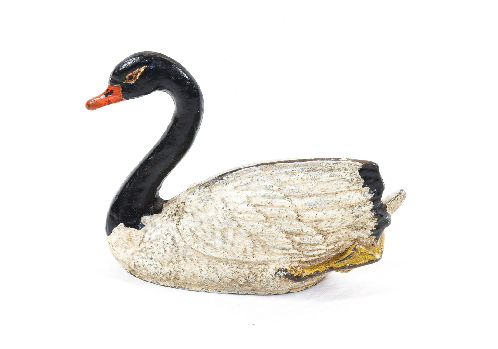 CAST IRON SWIMMING SWAN DOORSTOP: PAINTED SURFACE. #124 Dimensions 5 1/2" X 7 3/4"