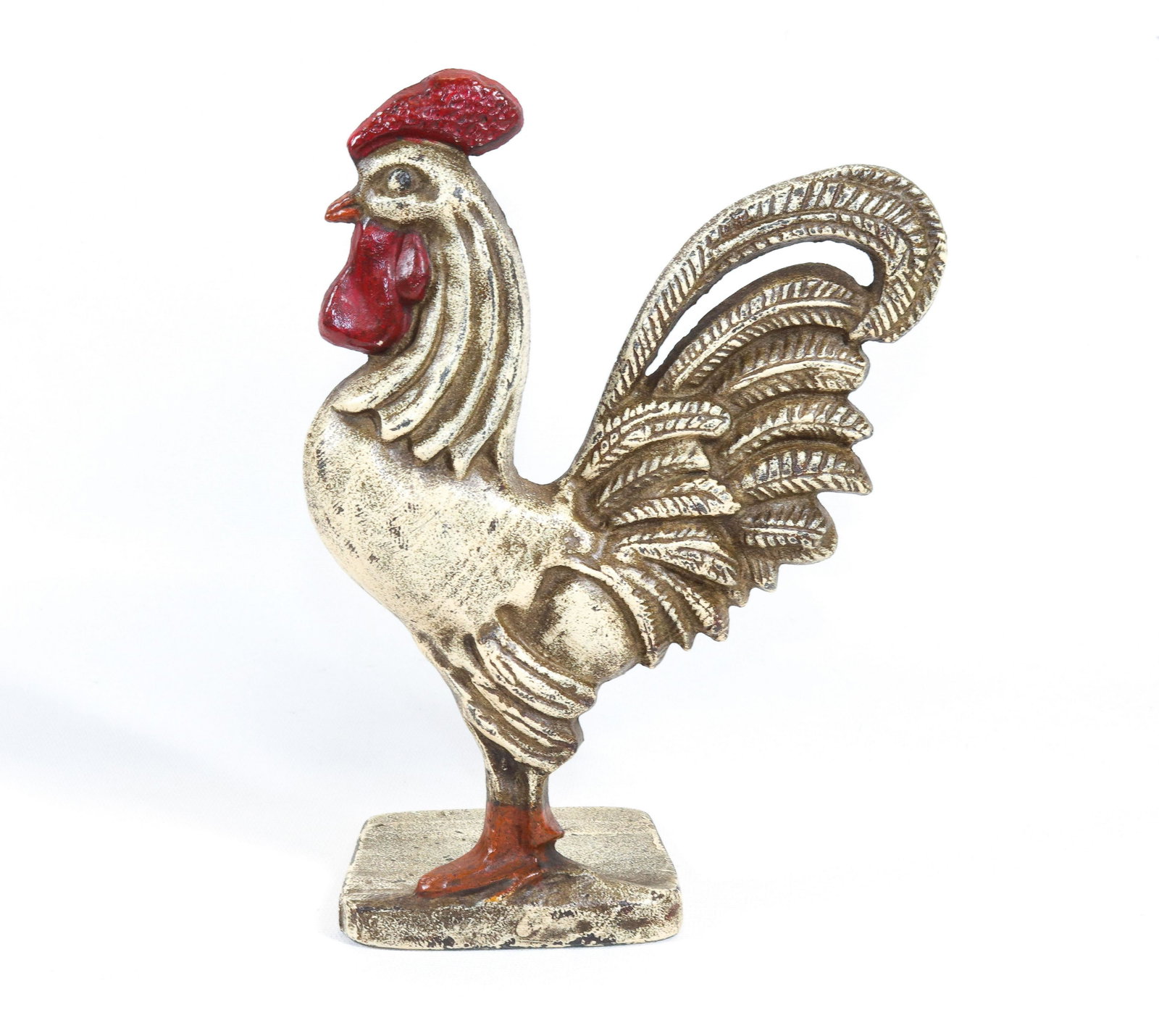 CAST IRON ROOSTER DOORSTOP: PAINTED SURFACE. WEDGE BASE Dimensions 9 1/4" H
