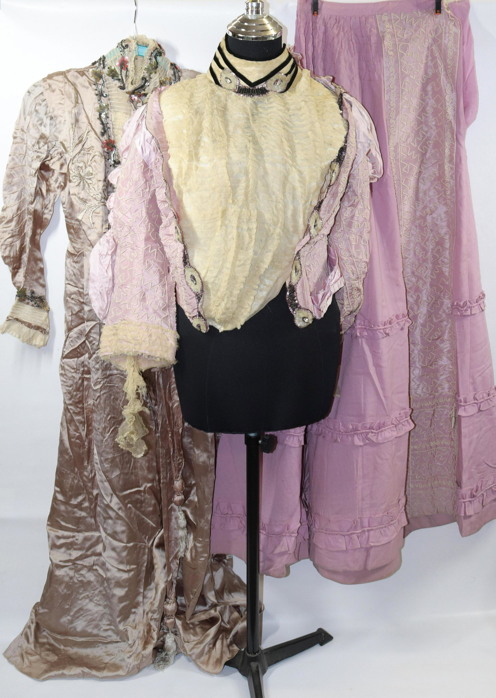 PAIR OF 19TH C. DRESSES: EMBROIDERY, SEQUINS, BEADS AND MORE