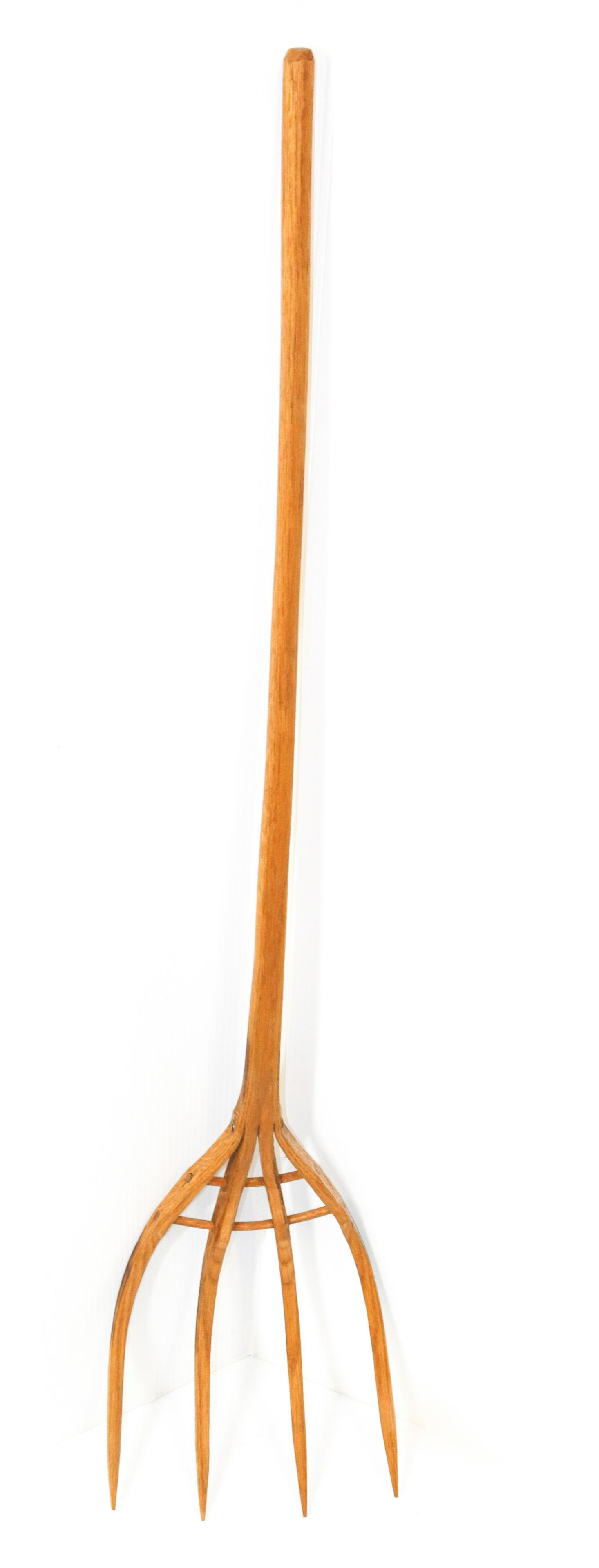 CARVED WOODEN HAY FORK: SMALL SIZE. MORTISED CONSTRUCTION Dimensions 45" L