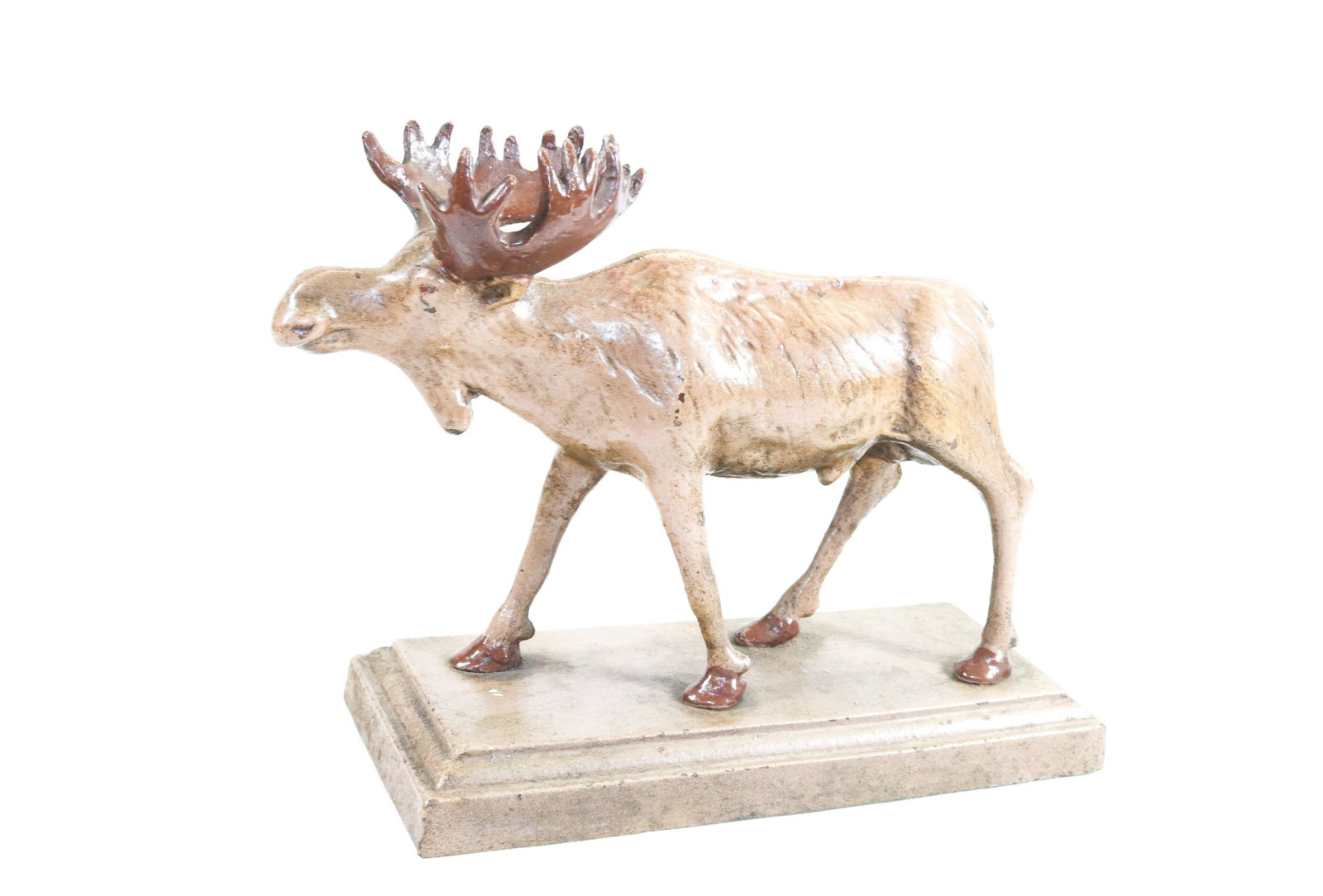 CAST IRON MOOSE DOORSTOP: PAINTED SURFACE. MOUNTED ON BASE Dimensions 8 1/2" X 13"