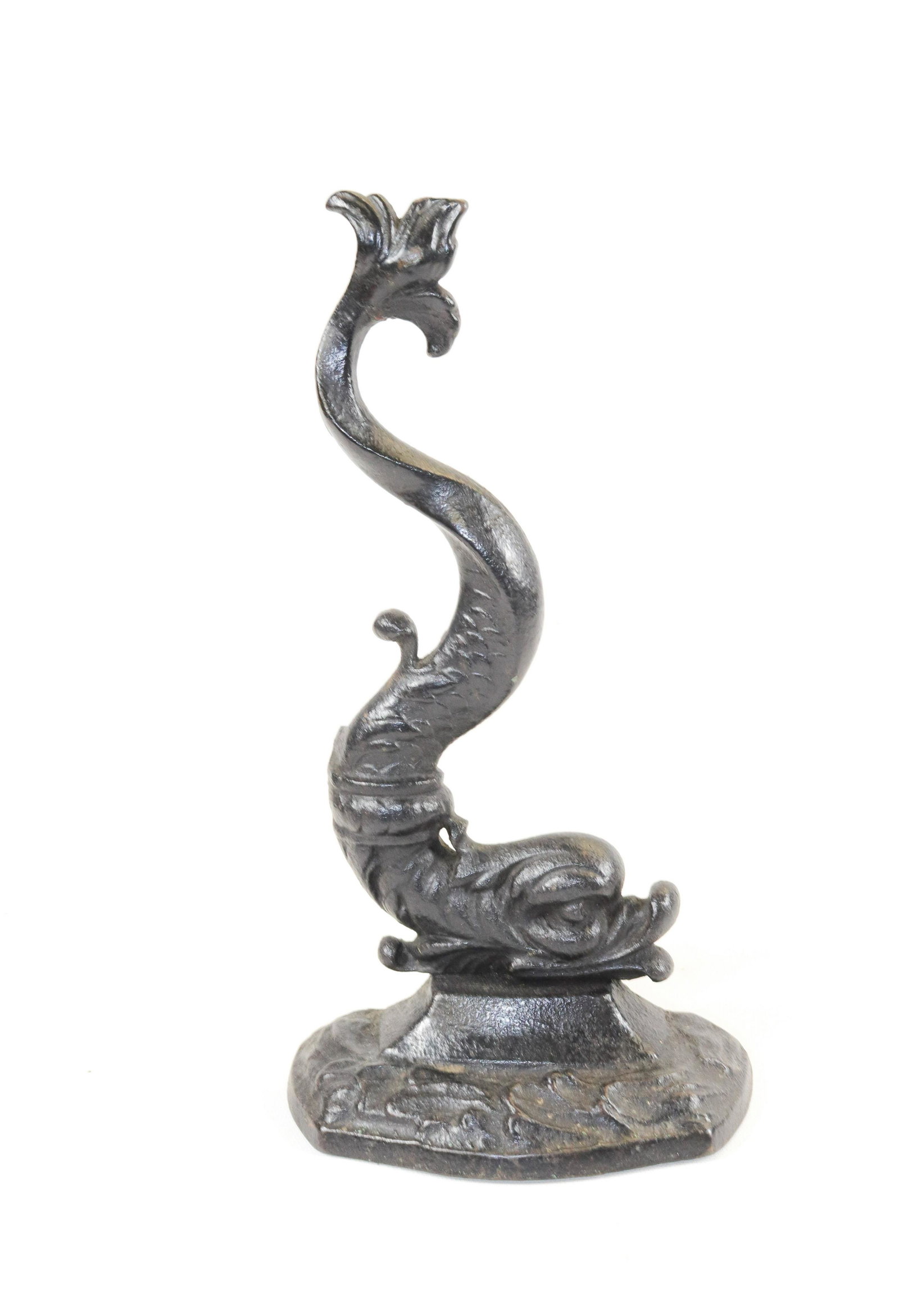 CAST IRON DOLPHIN DOORSTOP: STYLIZED DOLPHIN ON BASE. BLACK PAINT Dimensions 12" H