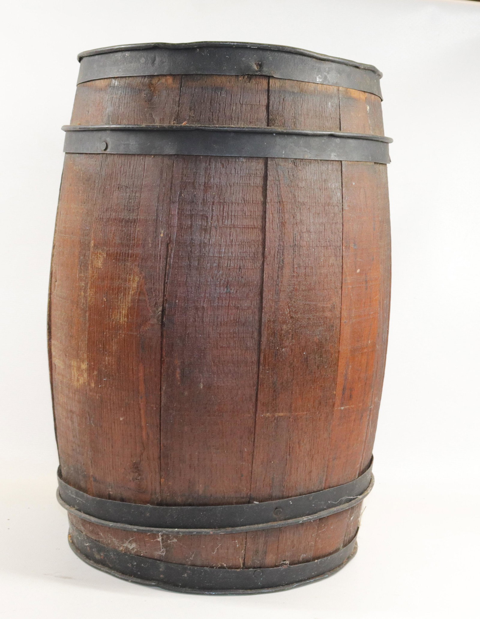ANTIQUE WOODEN NAIL KEG: METAL BANDS Dimensions 18" X 12"