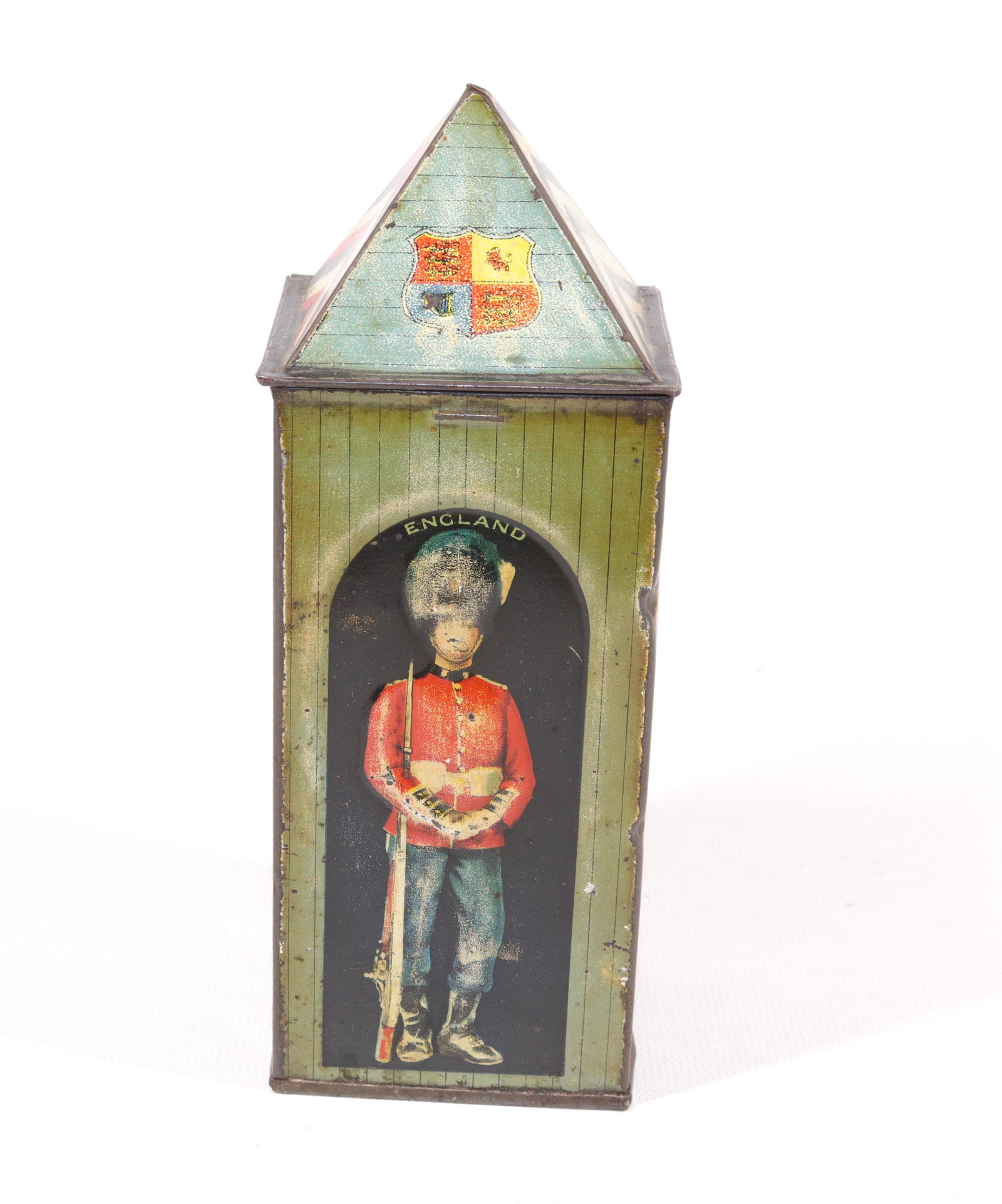HUNTLEY AND PALMERS BISCUIT TIN: SENTRY BOX - CIRCA 1914 7" X 2 5/8"