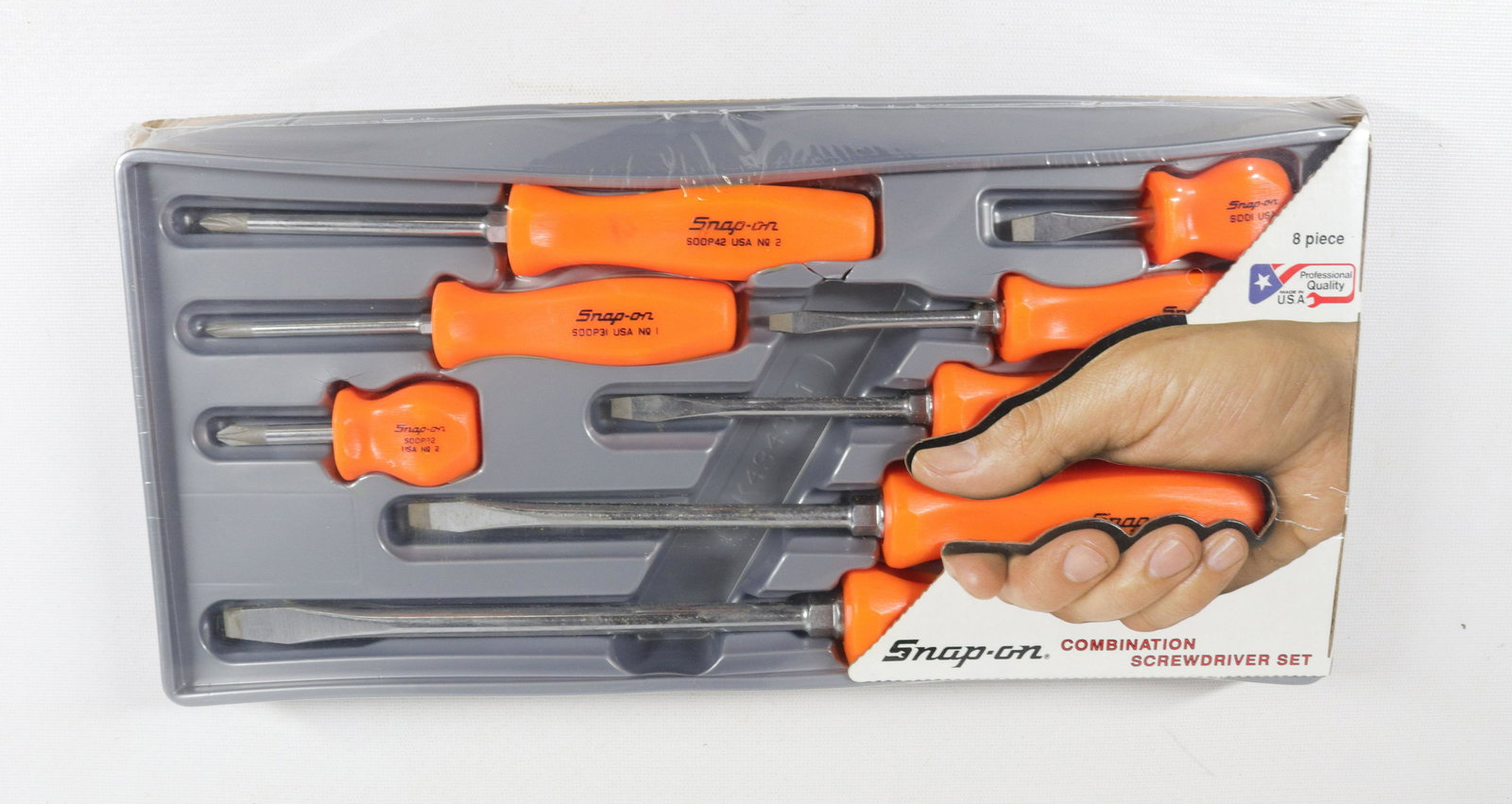 SNAP-ON COMBINATION SCREWDRIVER SET: EIGHT-PIECE. ORANGE HANDLED. UNOPENED
