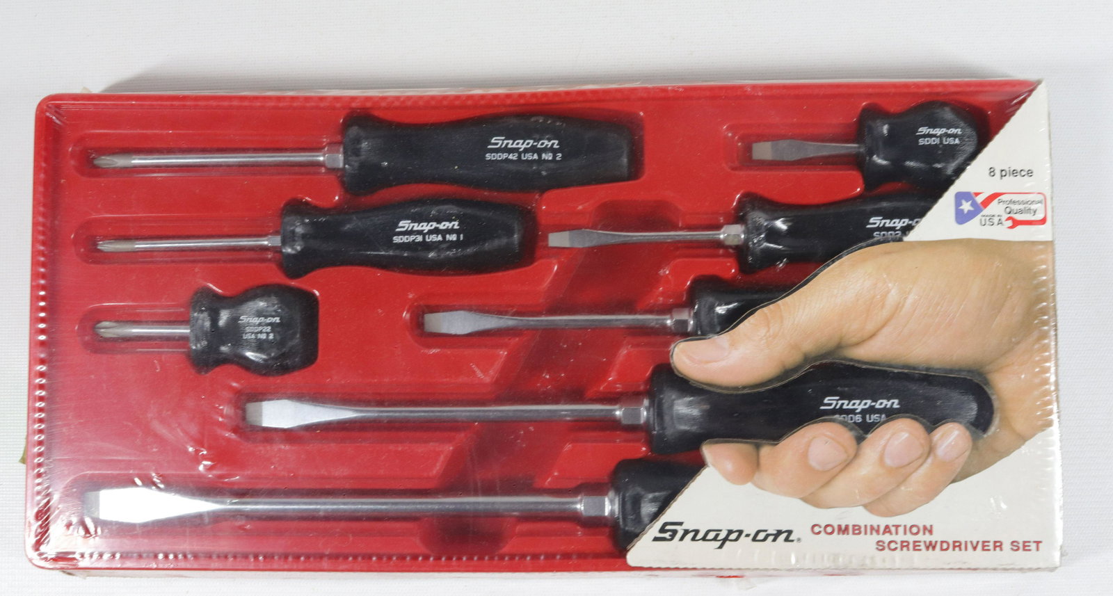 SNAP-ON COMBINATION SCREWDRIVER SET: EIGHT-PIECE. BLACK HANDLED. UNOPENED.
