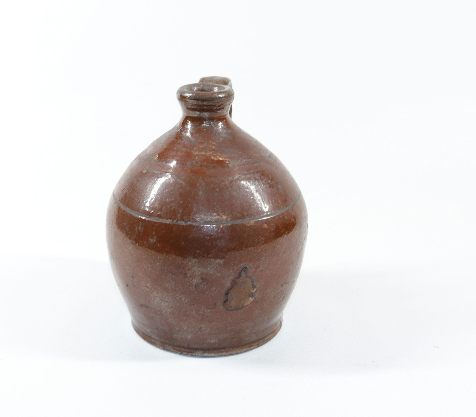 REDWARE OVOID JUG: SMALL SIZE GLAZED JUG WITH APPLIED HANDLE Size: 6 3/4" H