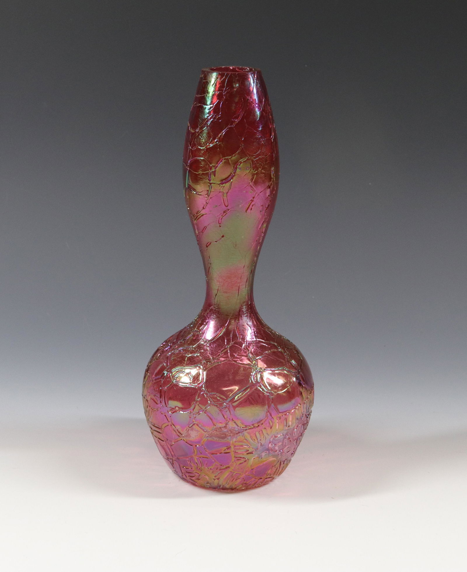 LOETZ ART GLASS VASE: CRANBERRY IRIDESCENT Size: 10 1/8"