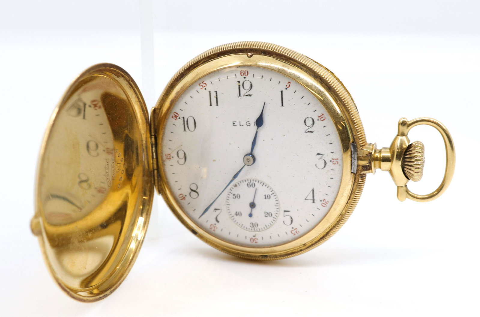 ELGIN CLOSED FACE GOLD POCKET WATCH: 18K GOLD KEYSTONE CASE, 17 JEWELS - #18481241 "DOUBLE ROLLER" - 70 DWT TOTAL WEIGHT Size: 2 3/4" X 2"