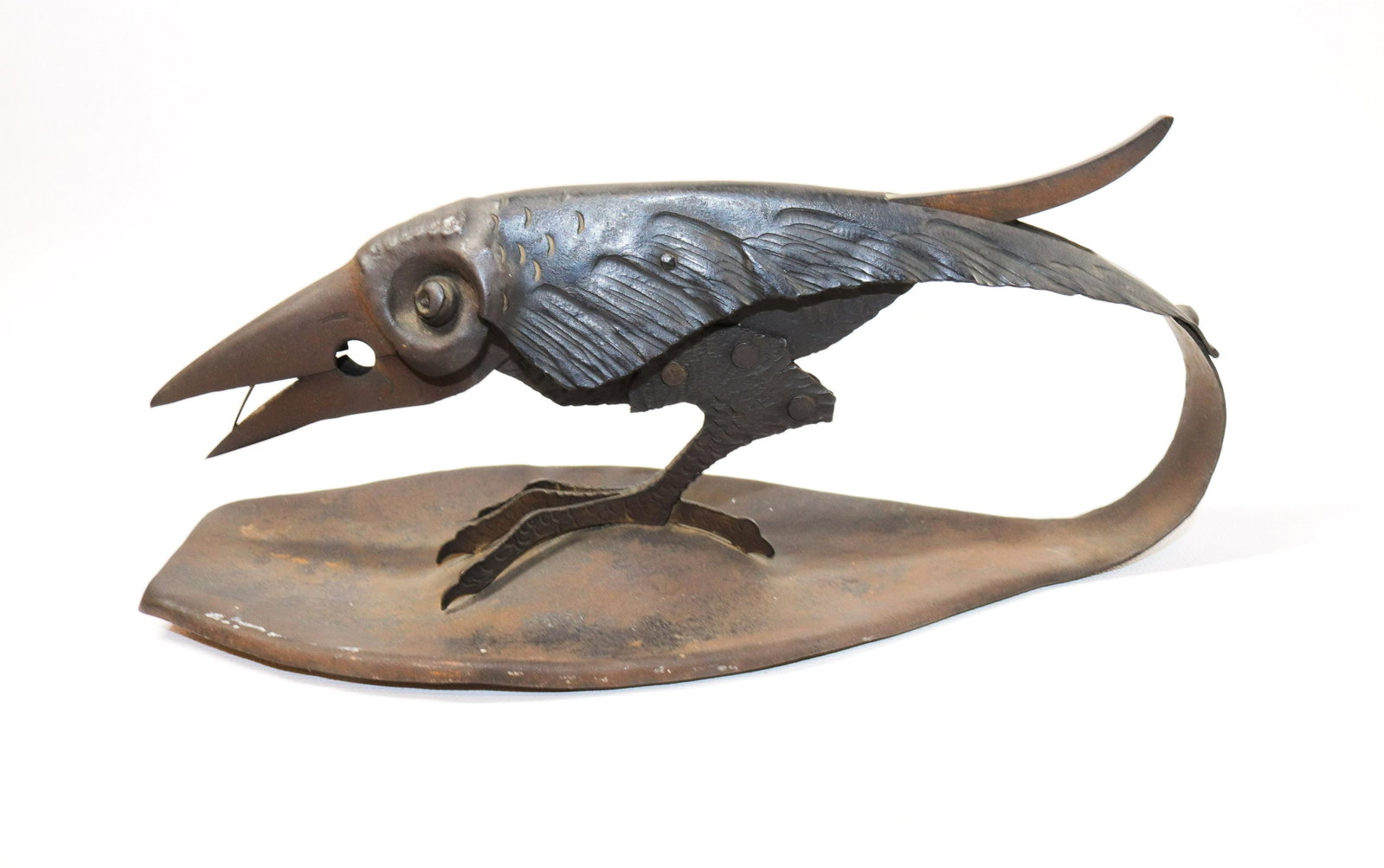 CROW CIGAR CUTTER: GERMAN METAL PAINTED CROW. MRKD. "DRGM" Size: 3 1/2" X 9 1/4"
