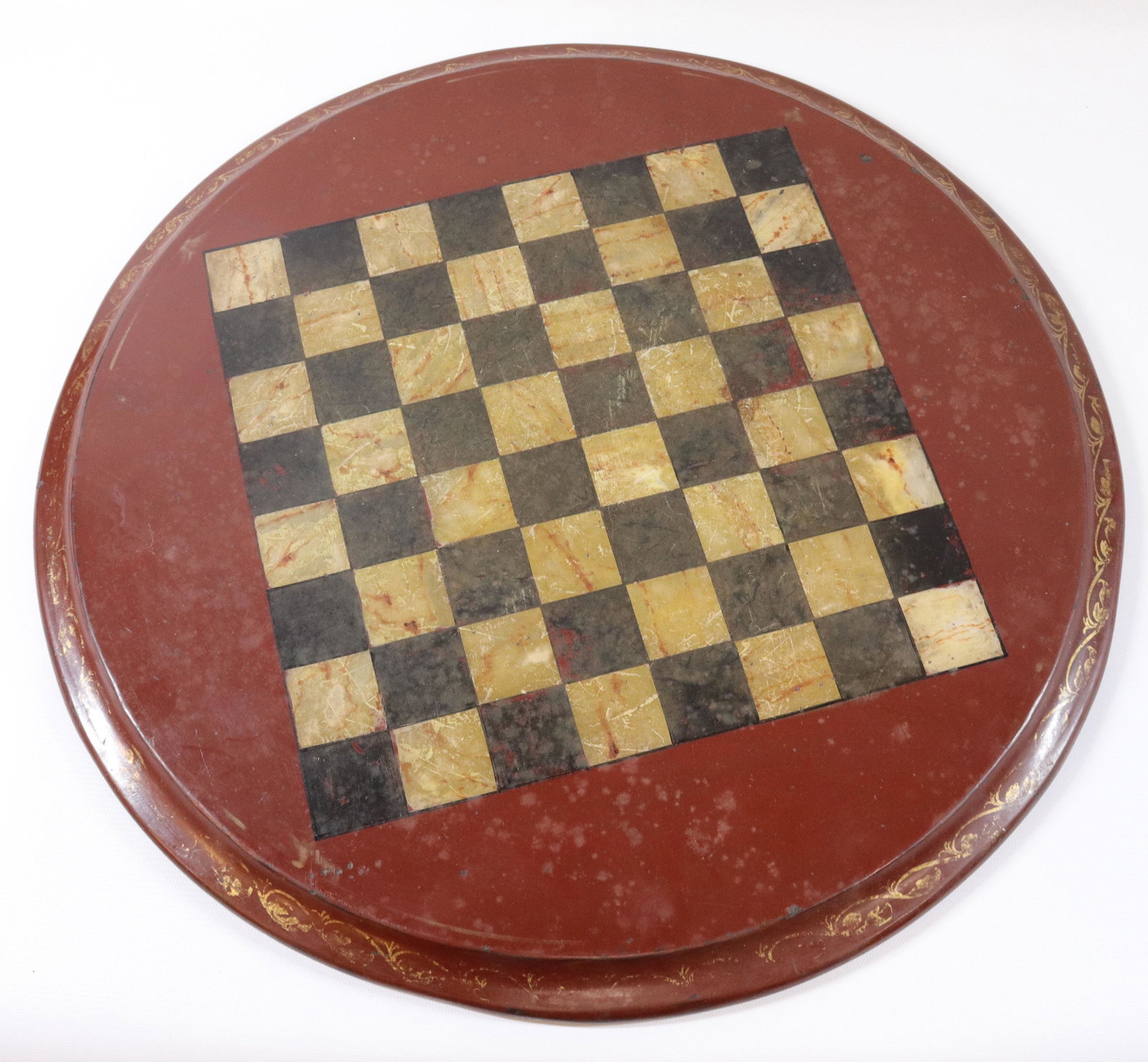 MARBLEIZED FOLK ART SLATE GAME BOARD: ROUND TABLE TOP BOARD WITH BEVELED EDGE Size: 21" D