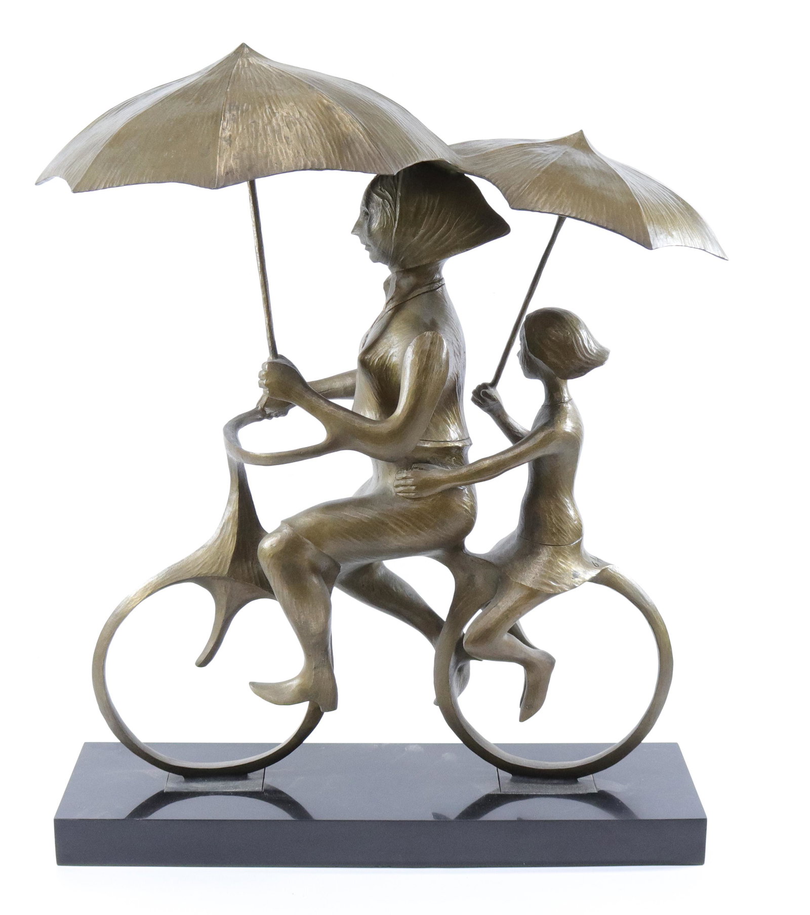 HARRY MARINSKY BRONZE SCULPTURE: HM MONOGRAM 610 - CIRCA 1950'S - BICYCLING MOTIF - ON MARBLE BASE Size: 23 1/2" X 22 1/2"