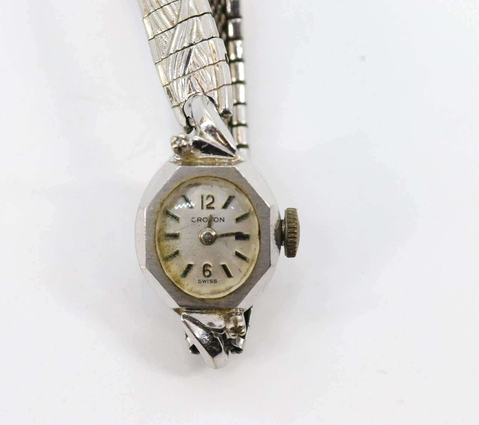14K WHITE GOLD WATCH: CROTON SWISS - GOLD FILLED BANDS 6"
